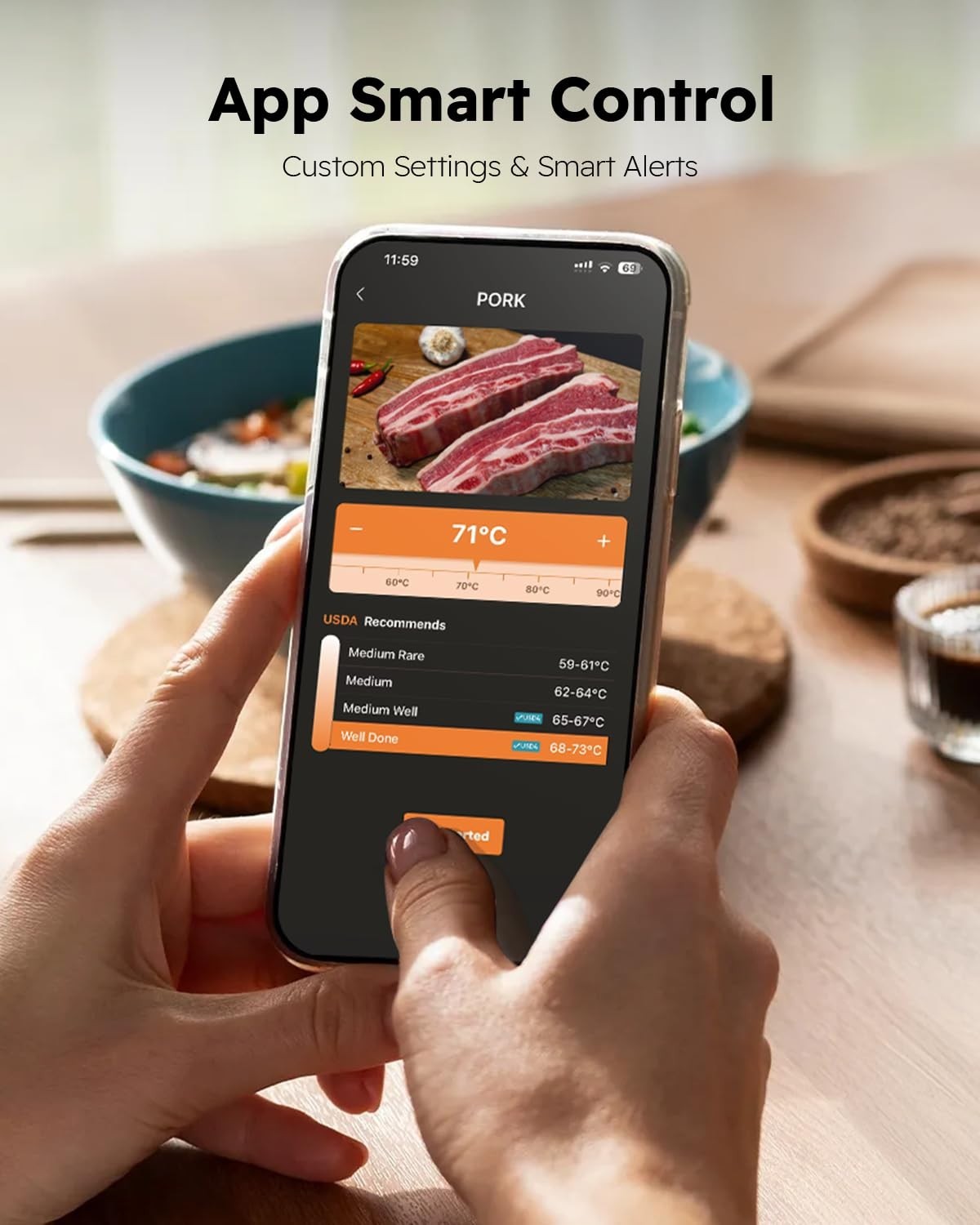 Smart Wireless BT Meat Thermometer 2 Probes 6 Sensors Instant Read App Control