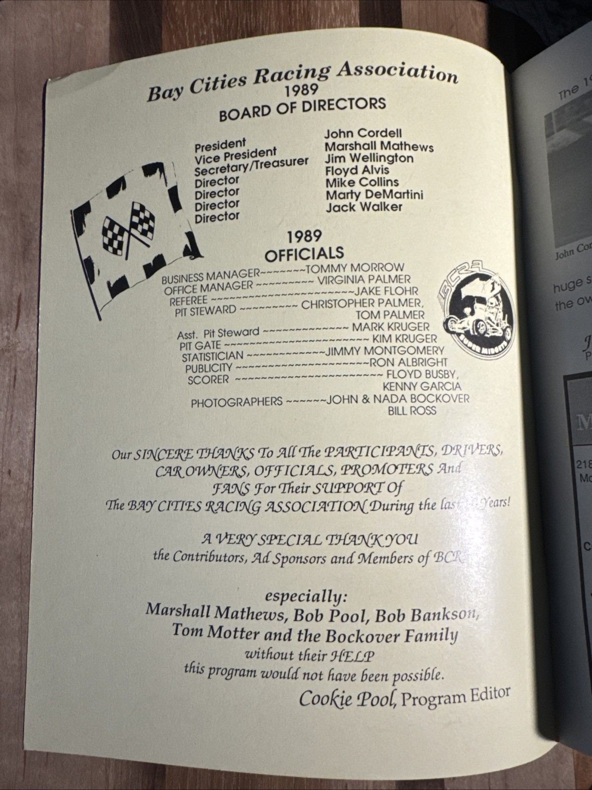 1990 BCRA Bay Cities Racing Association Awards Banquet Program