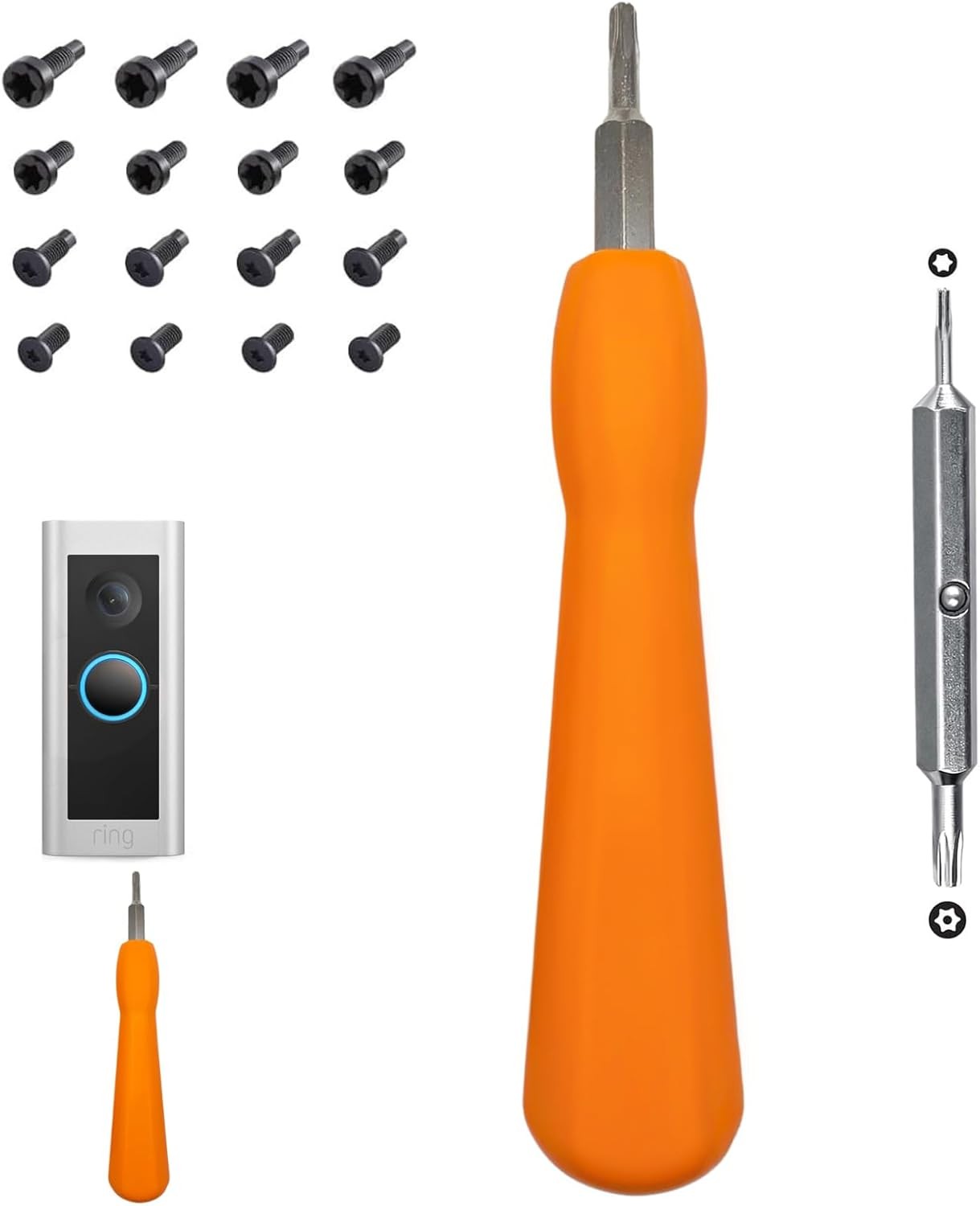 Ring Doorbell Screwdriver & 20 Security Screws Kit – Double-Ended Torx T6 + T1