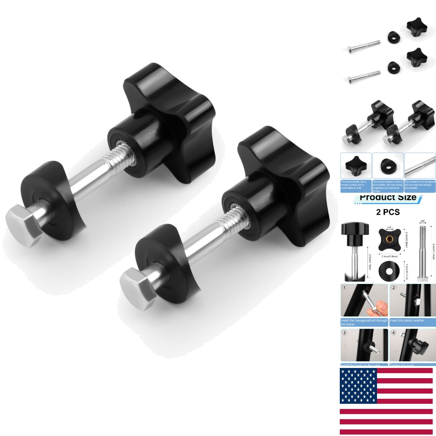 Adjustable Rollator Walker Knobs - 2 Sets with Screws and Washers Included