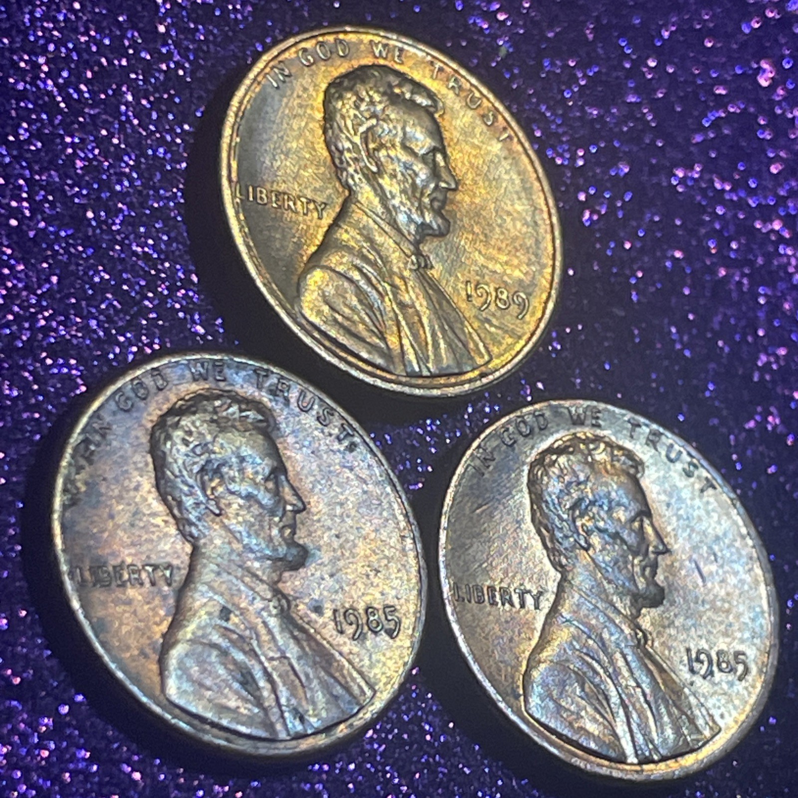 1985 & 1989 Lincoln Cents , Natural Toned Bu
