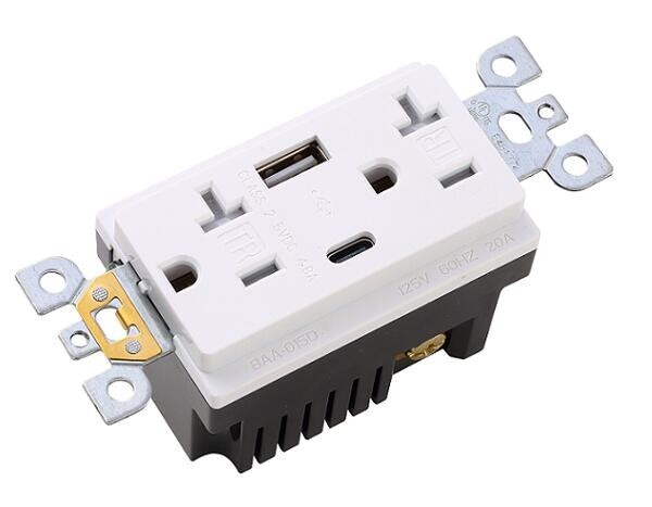 High Speed 4.8A USB & USB-C TR Outlet Receptacle UL Listed - White 20A- 2 pack