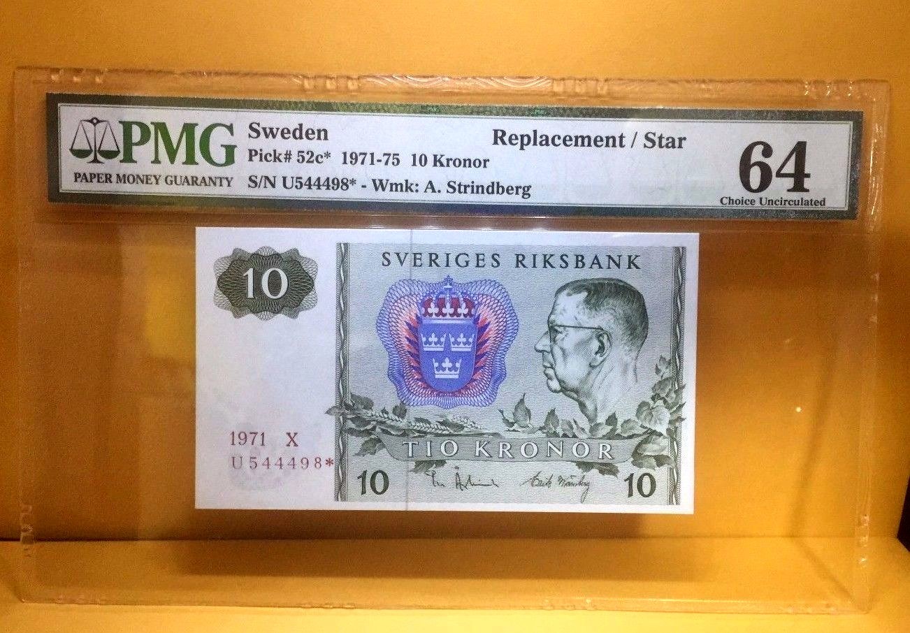 1971 Sweden 10 Kronor P-52c* "Replacement/Star" Banknote PMG 64