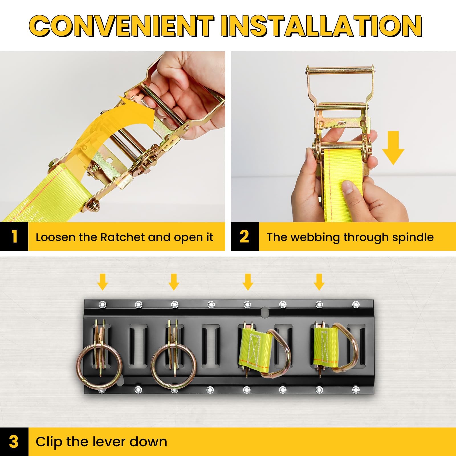 E Track Tie-Down Rail Kit, Trailer Tie Downs, 31 Pcs Set Etrack kit, 4 Yellow