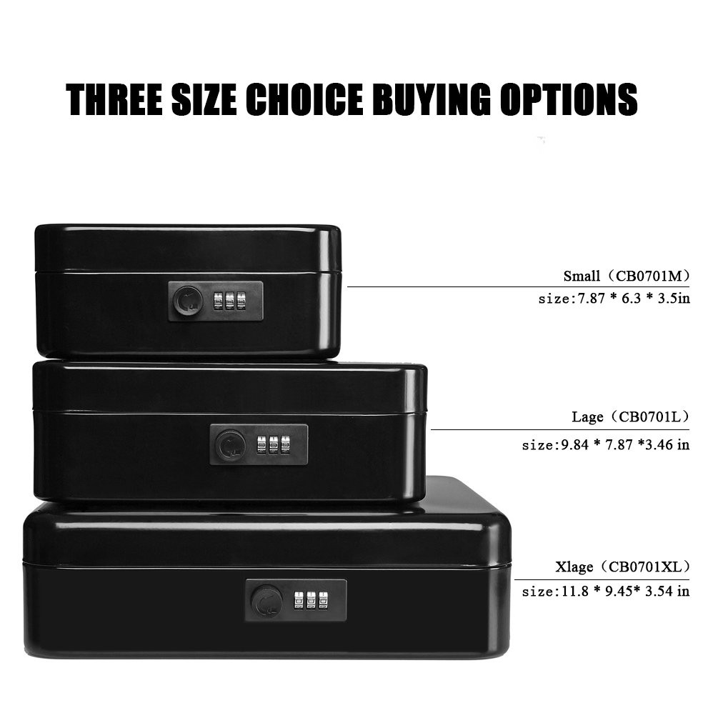 Secure Cash and Medication Lock Box with Combination Lock Compact Storage
