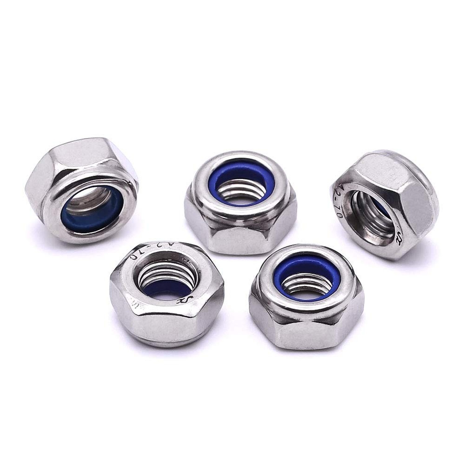 M6-1.0 (50 pcs) Nylon Insert Hex Lock Nuts 304 Stainless Steel 18-8 Locknut, ...