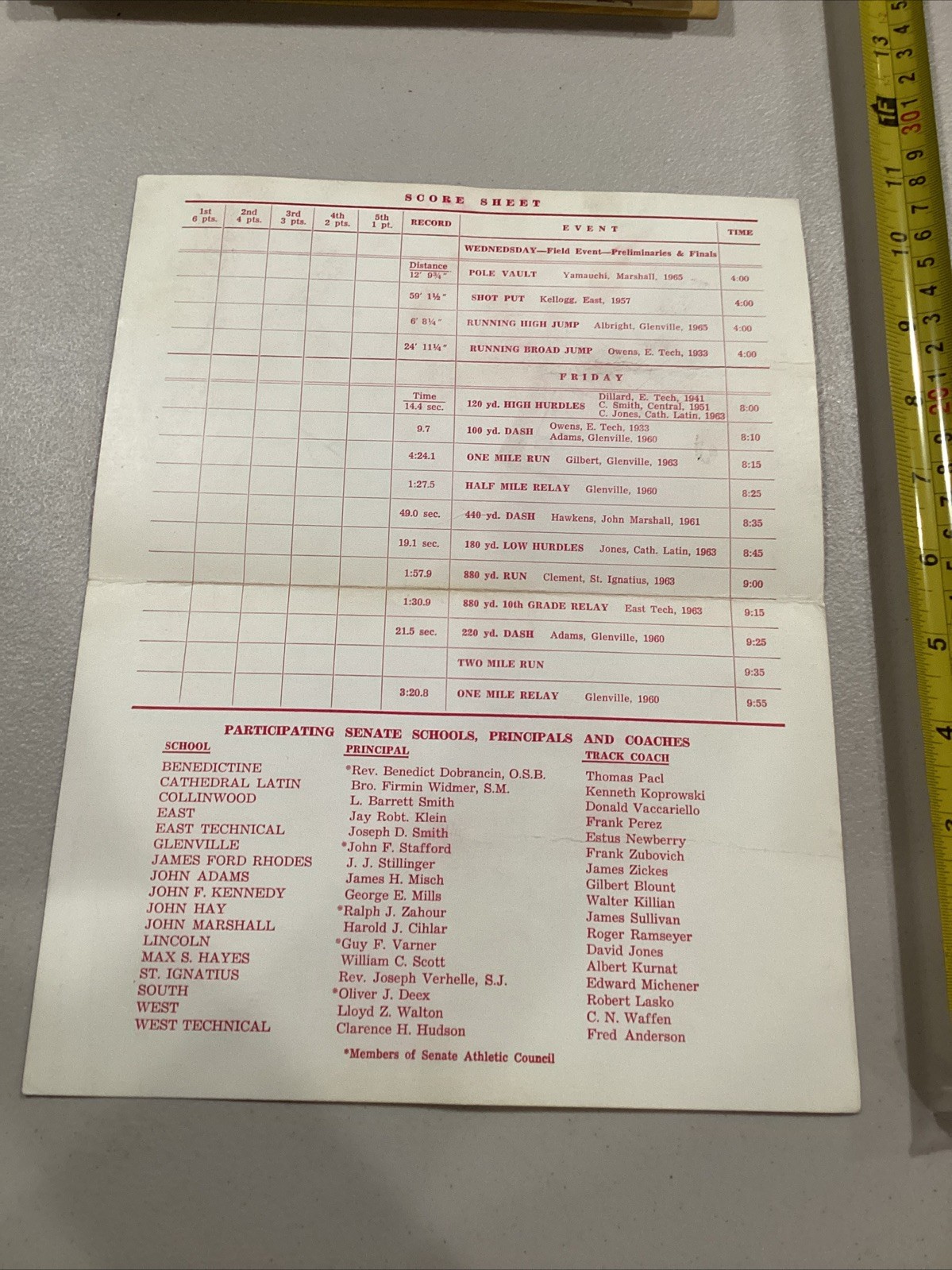 1966 66th Annie, Senate Track & Field Meet West Tech Field Program Scorecard