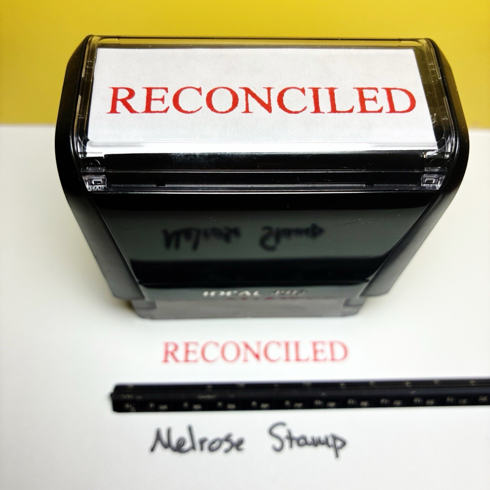 Reconciled Rubber Stamp Red Ink Self Inking Ideal 4913