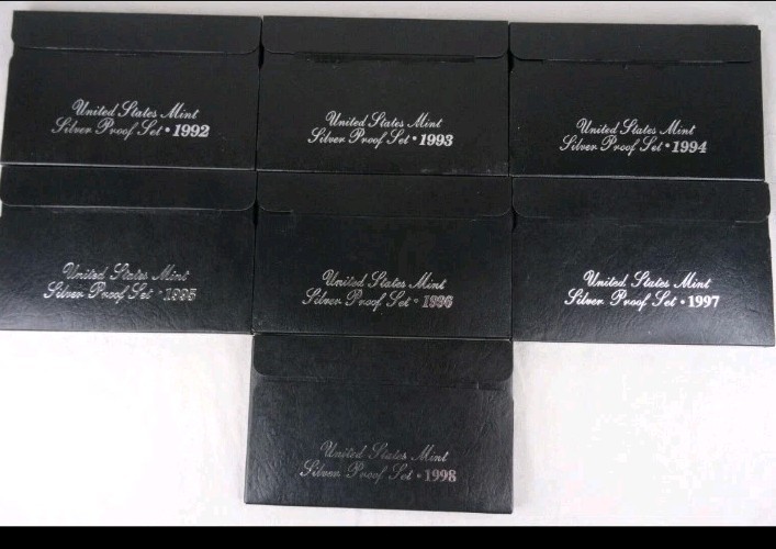 1992-1998 US Mint Silver Proof Sets 90% Silver OGP COA 7 PROOF Sets 🔥