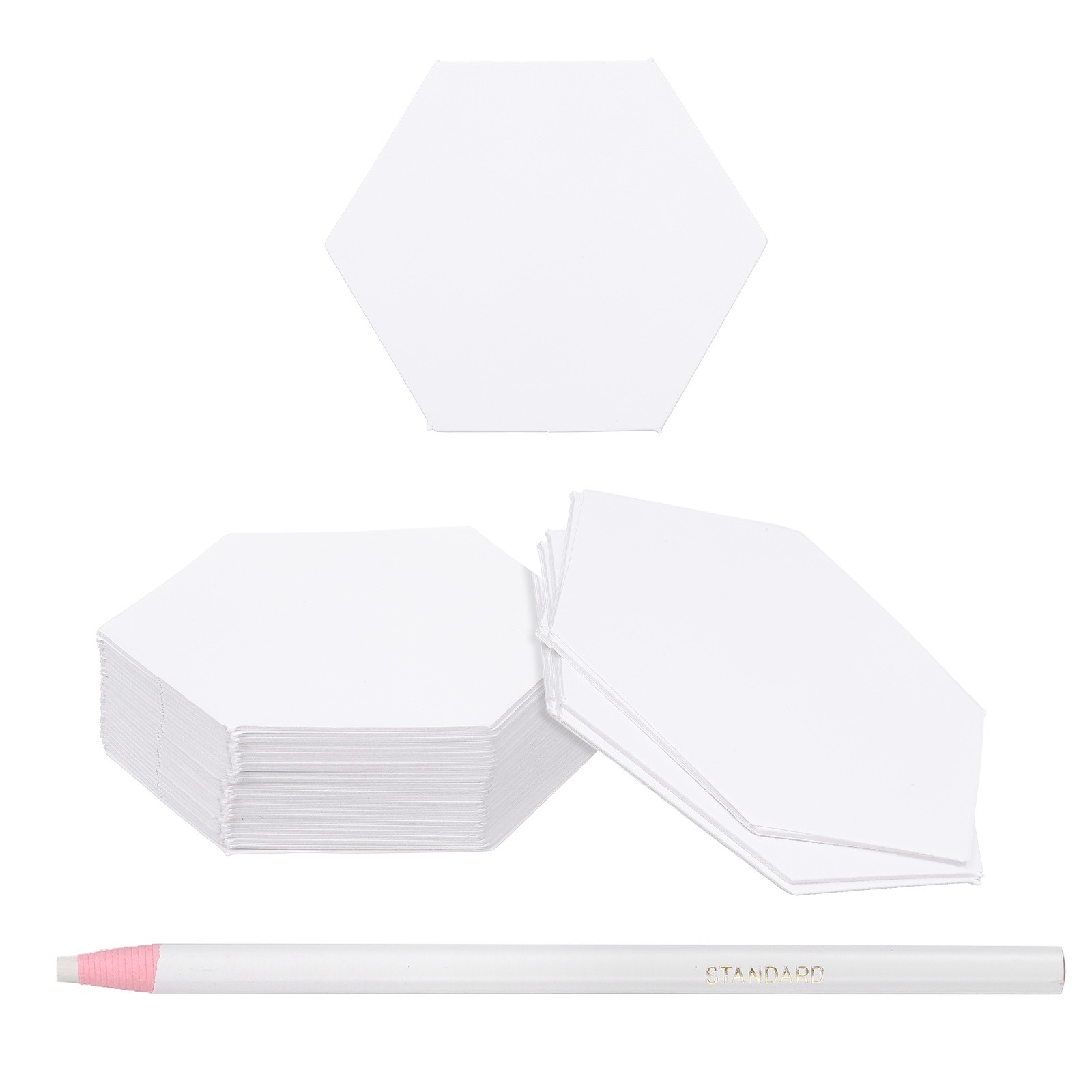100 Pcs Hexagon Shape Piecing Paper for Quilting with Pen (1")