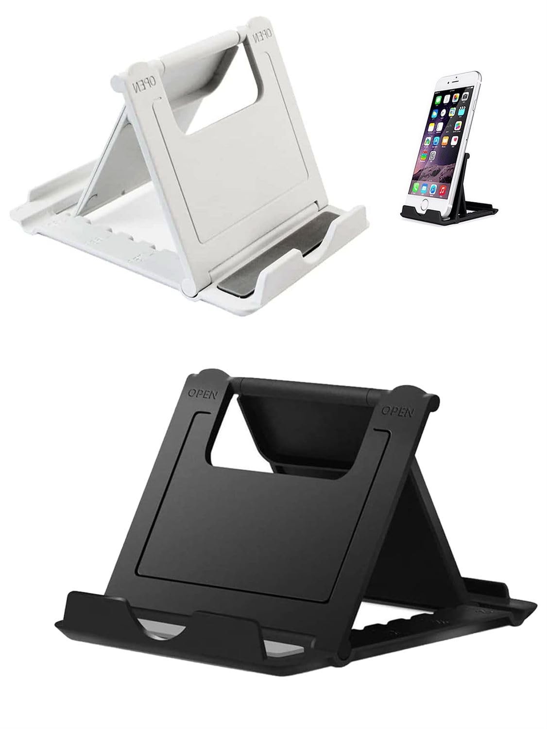 HZZADZXW Portable Cell Phone Stand Holder for Desk, 【2 Pack】 Black & White