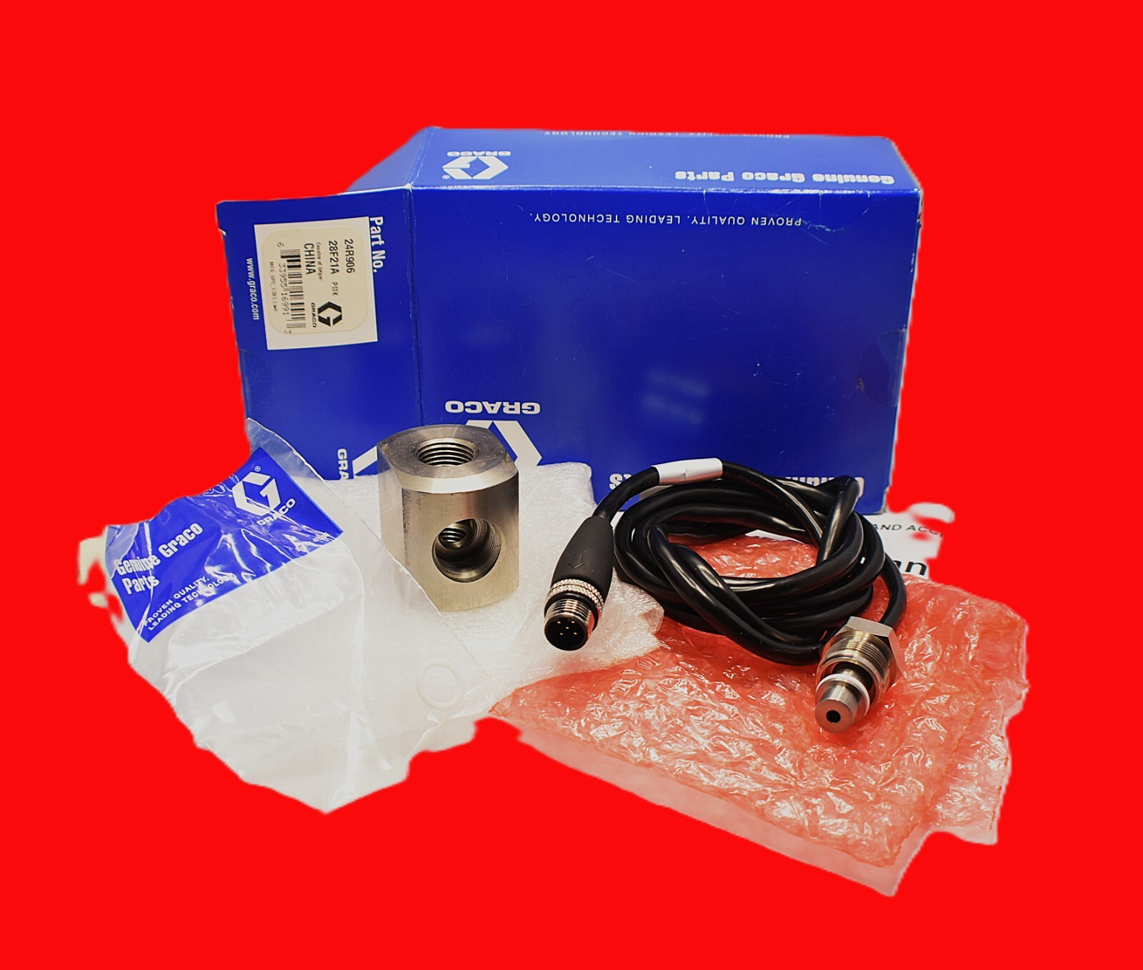 New Graco 24R906 High Pressure Transducer Sensor Kit opened only for photos
