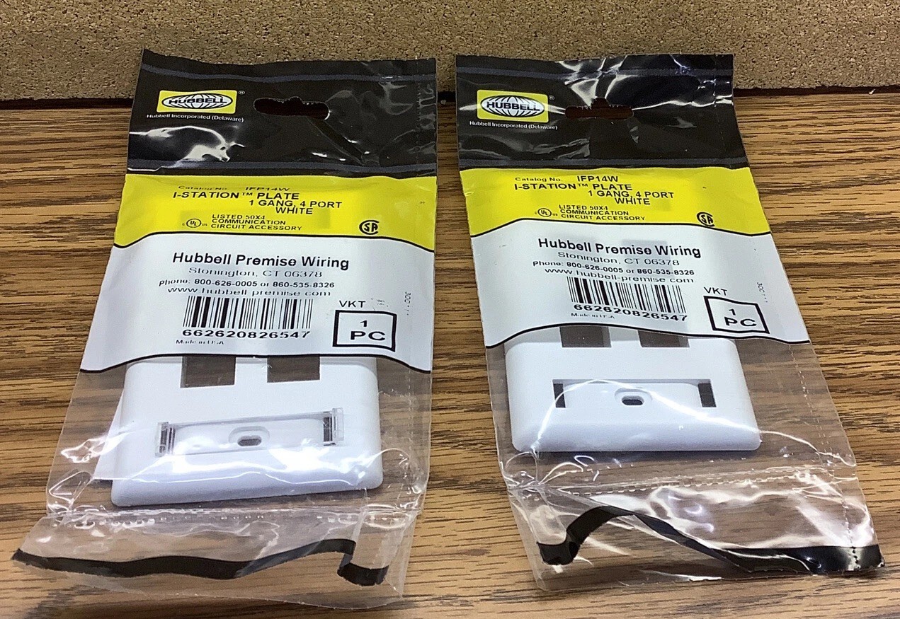 NEW LOT OF 2 HUBBELL IFP14W I-STATION PLATE 1 GANG 4 PORT WHITE