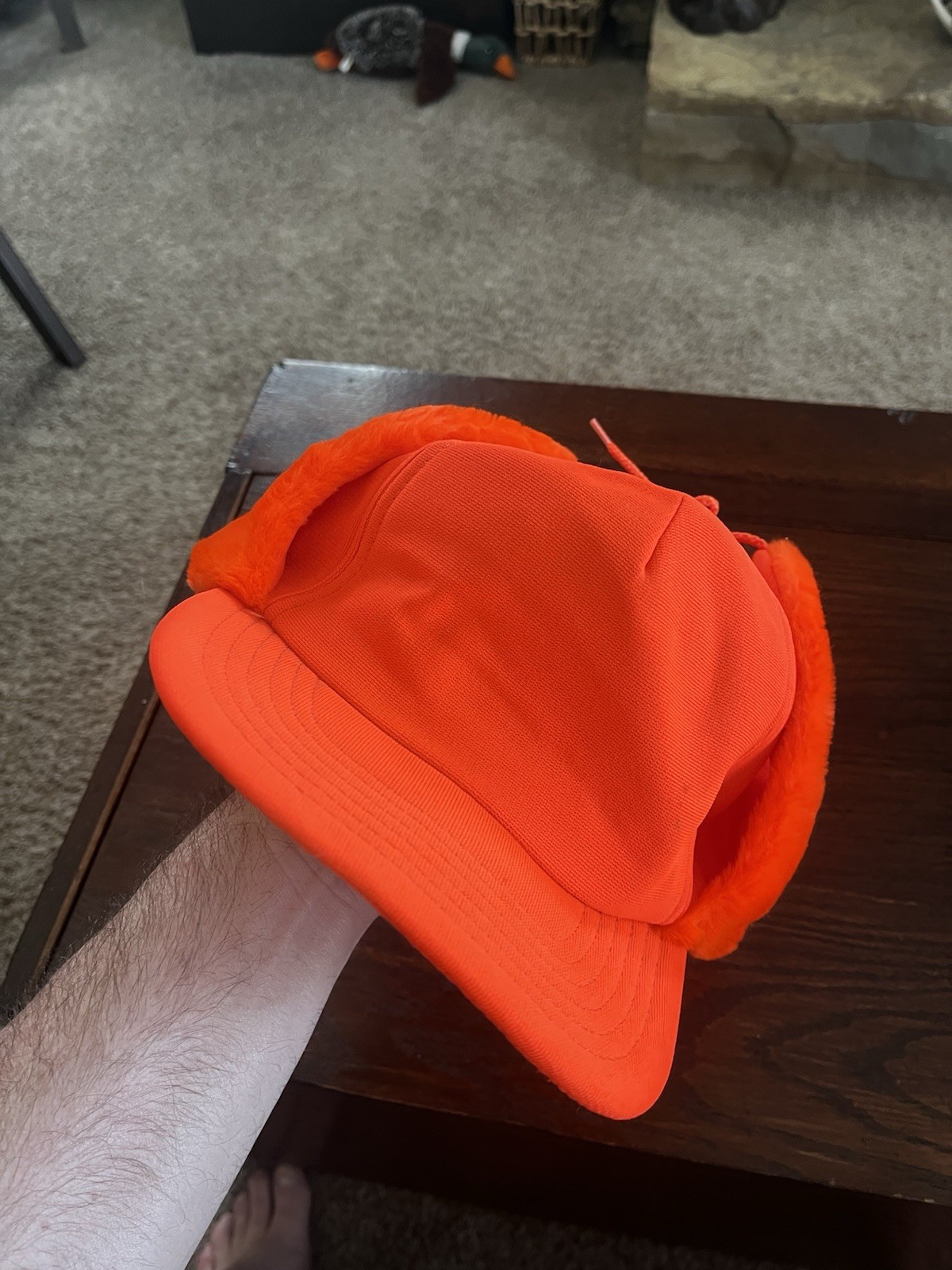 Vintage Blaze Orange Ear Flap Hunting Hat.