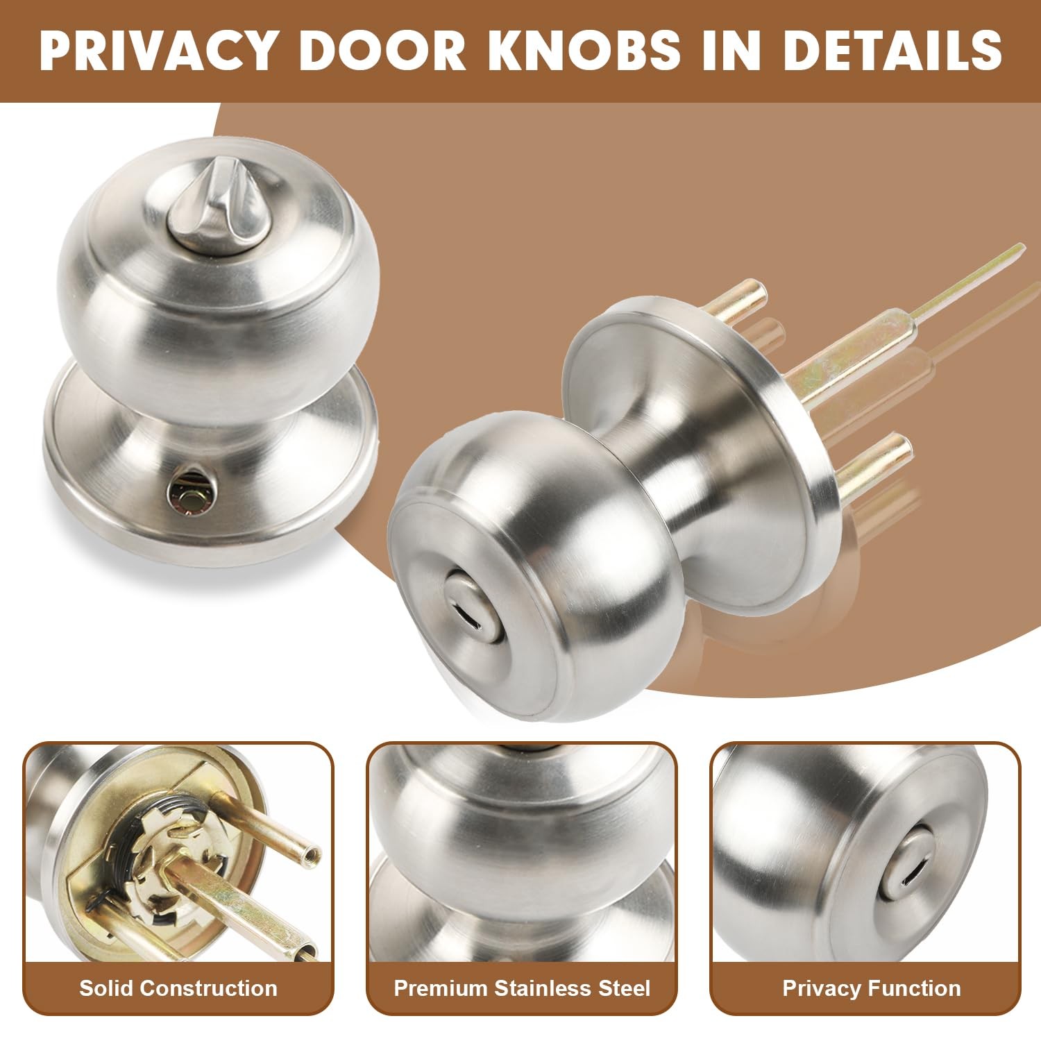 RAZCC Privacy Door Knobs, 4 Pack Satin Nickel Knobs 4 Pack,