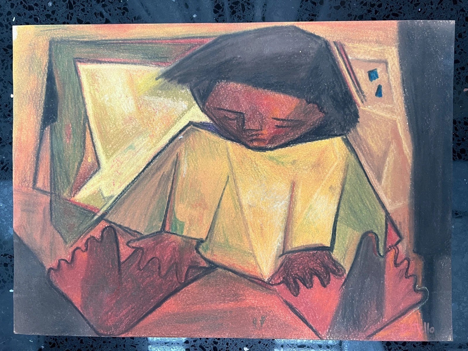 Amazing Spanish Drawing on paper (Handmade) signed and stamped mixed media.