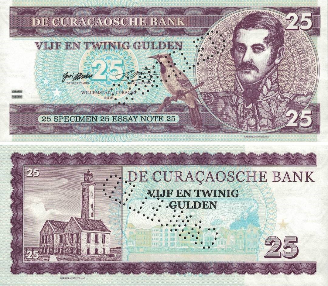 Gabris Curacao 25 Gulden 2016 Pedro Luis Brion Fantasy Banknote CANCELED