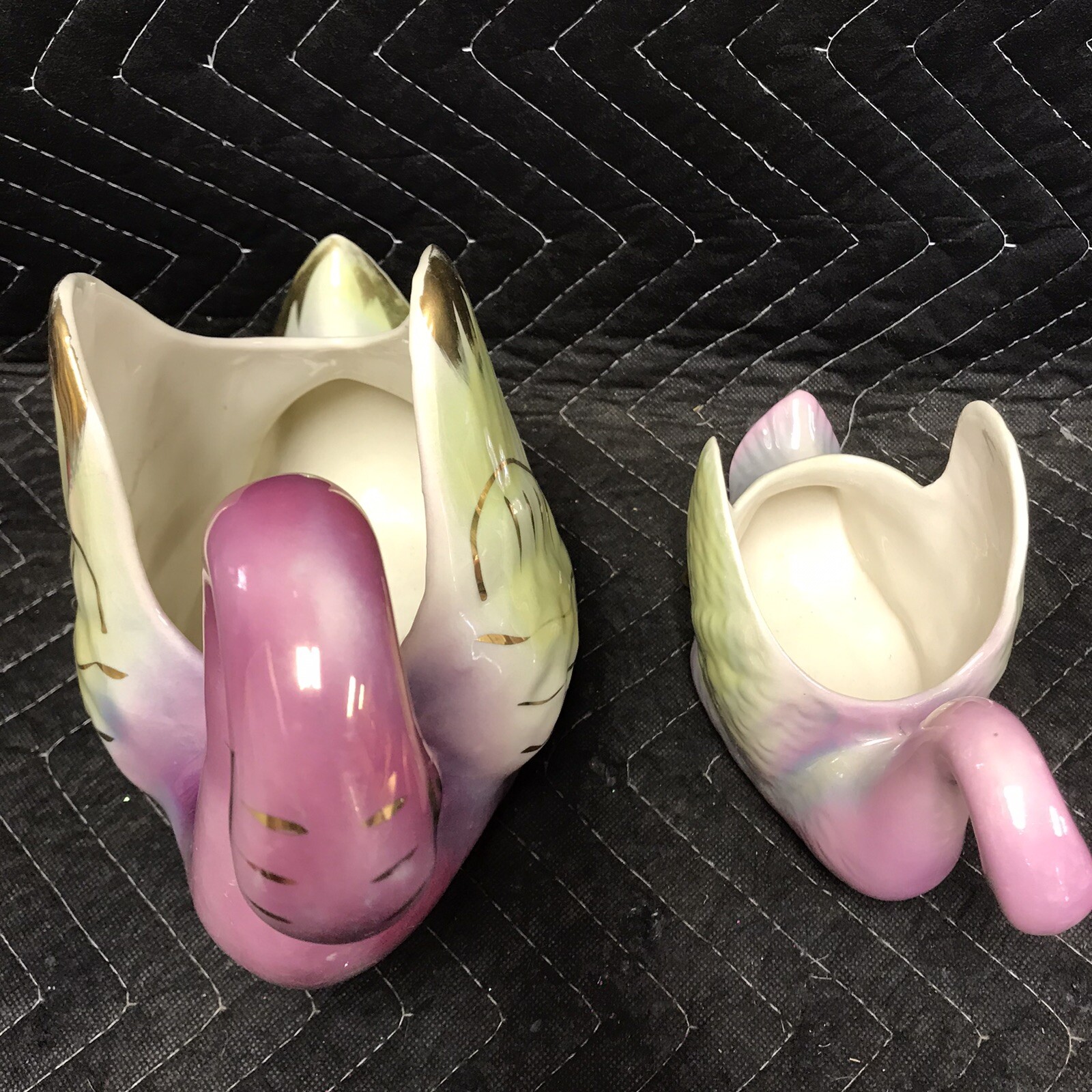 Pair MCM Lusterware Swan Planters Pink Marked COLONIAL CHINA