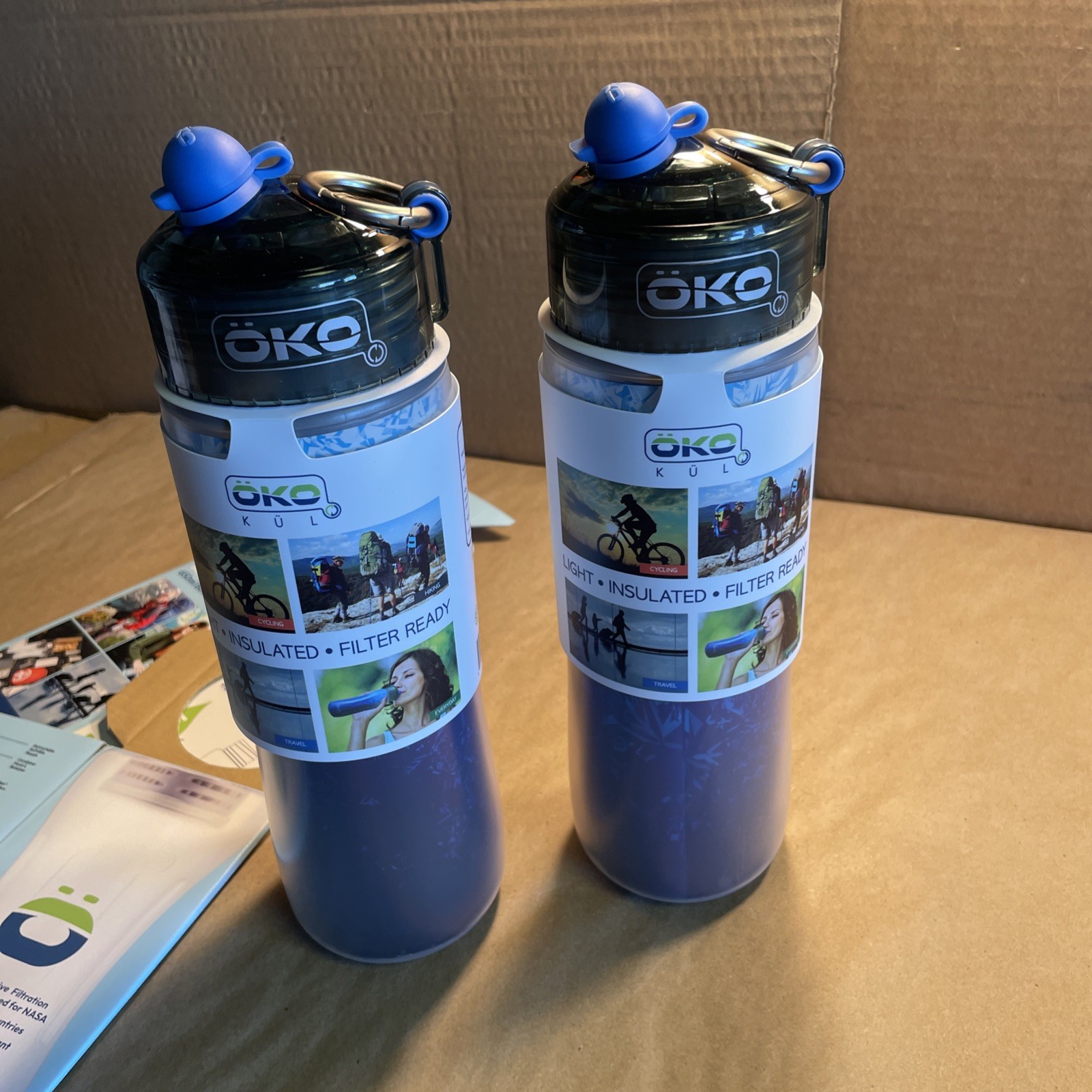 Lot of 2: OKO KUL 600 ML INSULATED Water Bottles Blue /Frost - NEW
