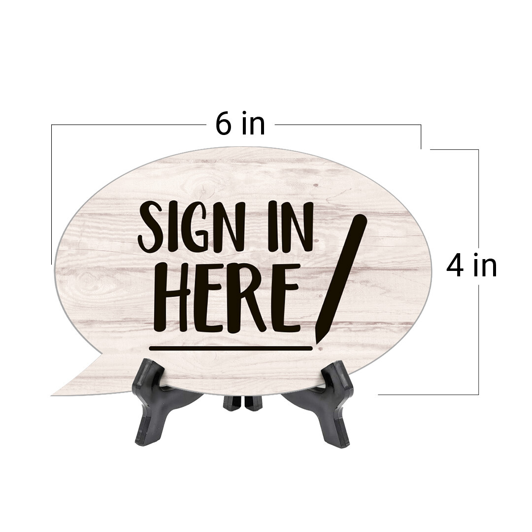 Sign in Here Oval Speech Bubble (6 x 4") Table Sign With Acrylic Easel