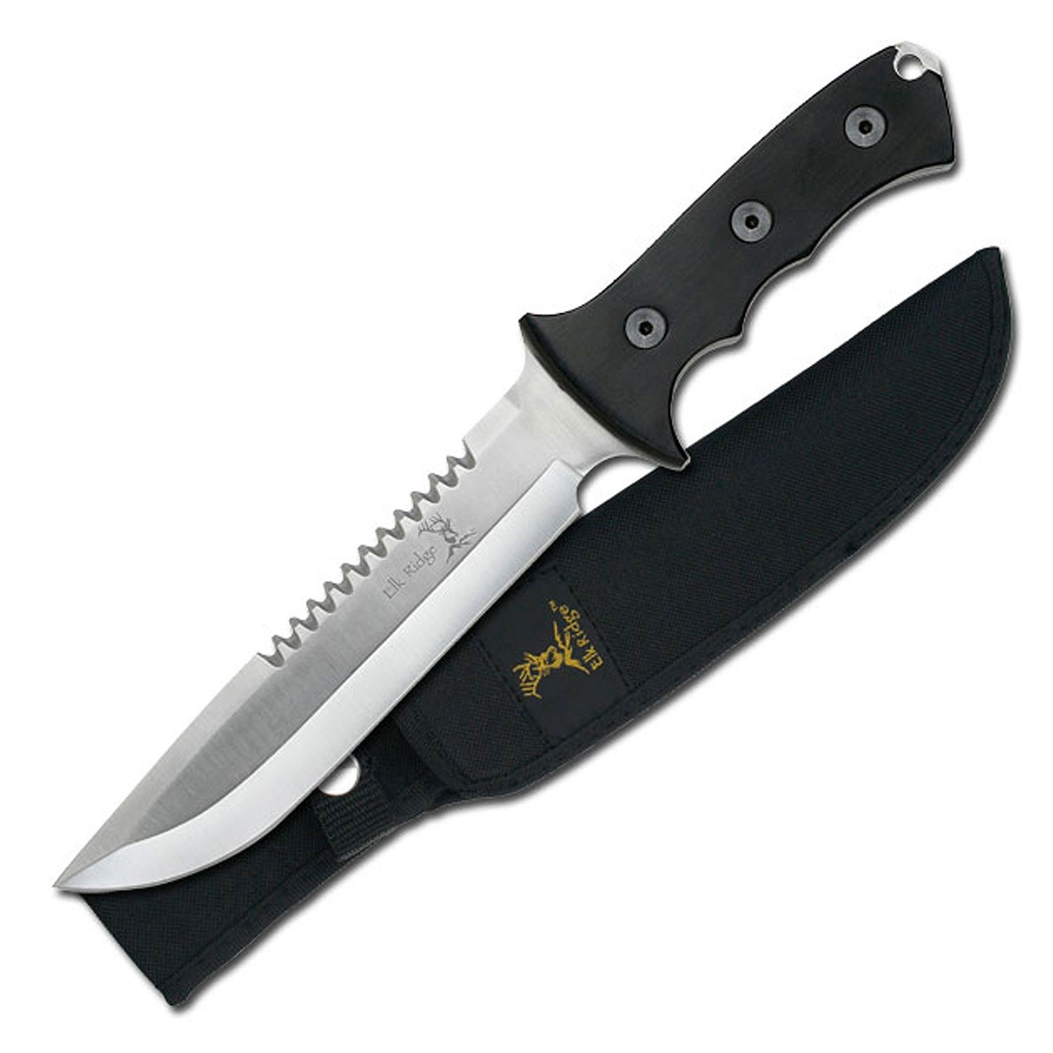 Elk Ridge Fixed Blade Full Tang Knife with Wood Handle and Nylon Sheath