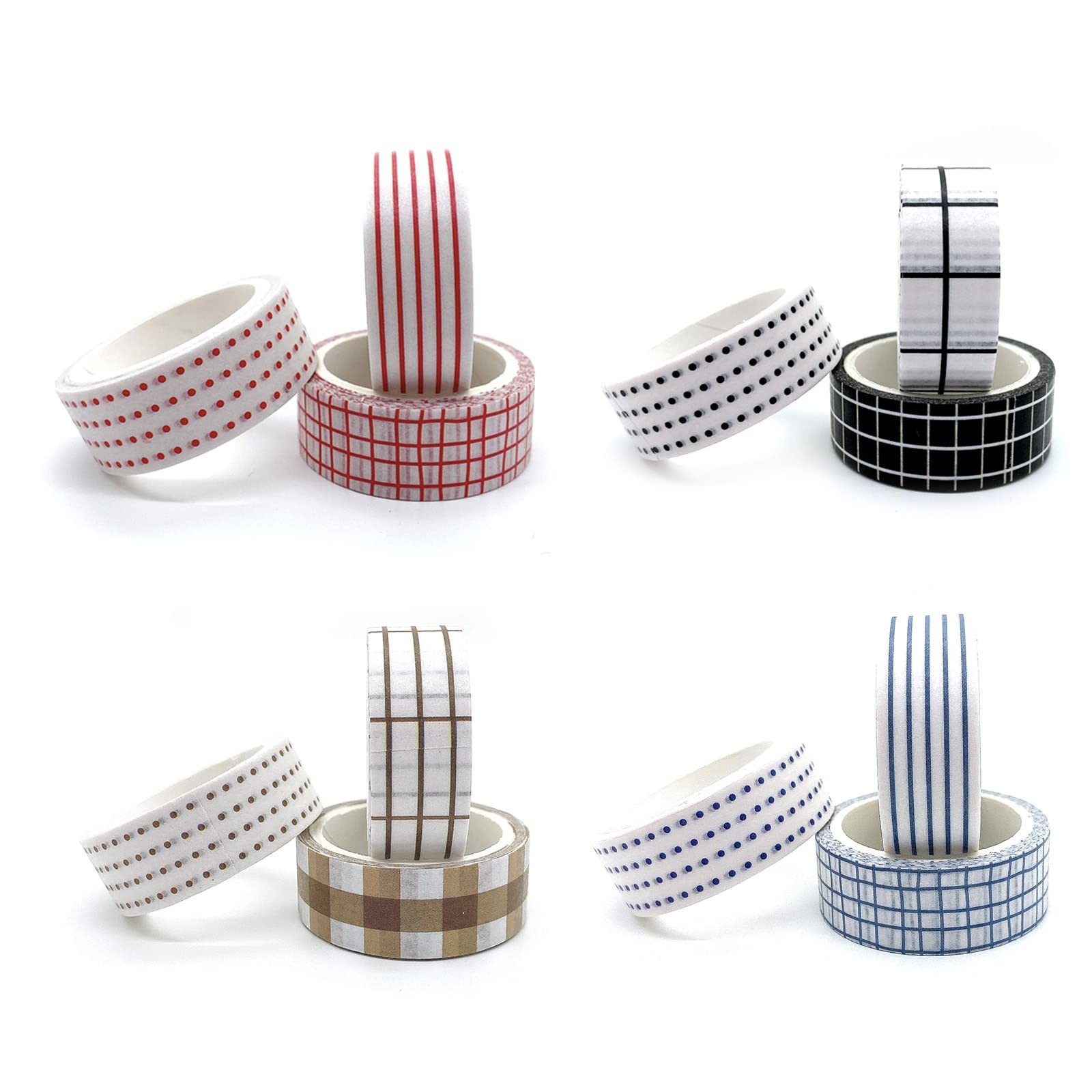 Basic Washi Tape Set 12 Rolls Dot & Grid Decorative Tapes for Journals, Plann...