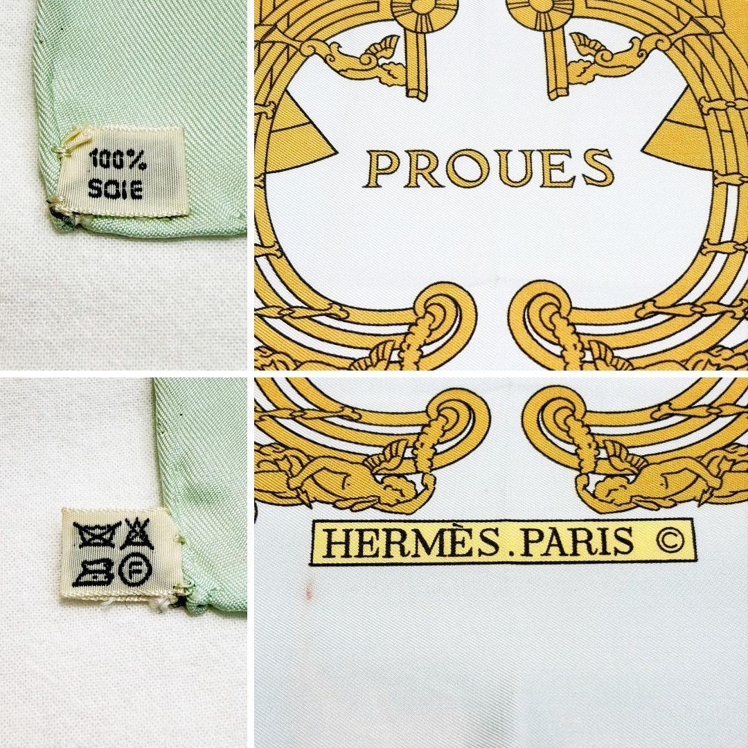 Auth HERMES Scarf Silk 100% Carre 90 PROUES Multicolor Light Blue Yellow Used