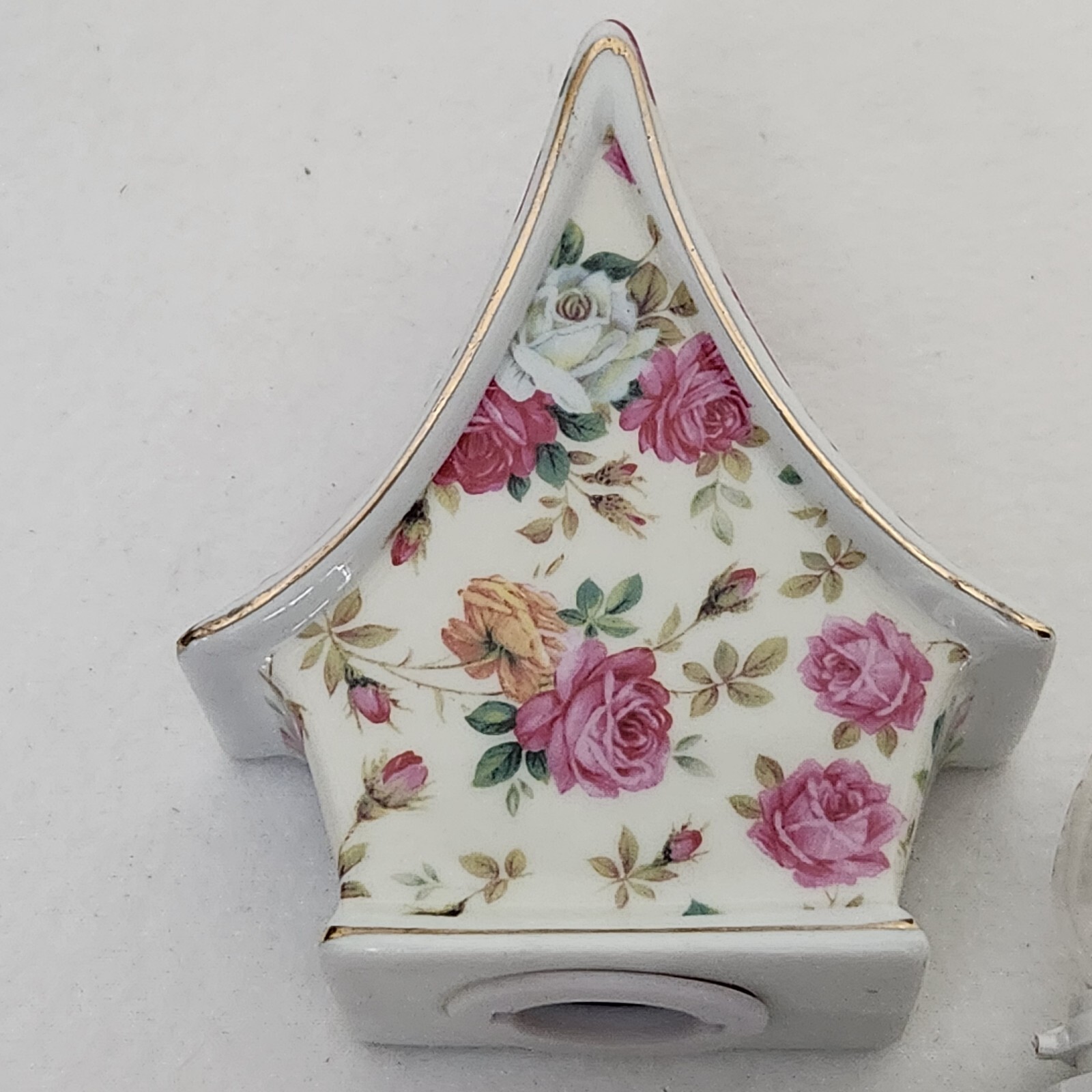 Ceramic Pink Chintz Roses White Birdhouse Electric Nightlight Victorian Chic