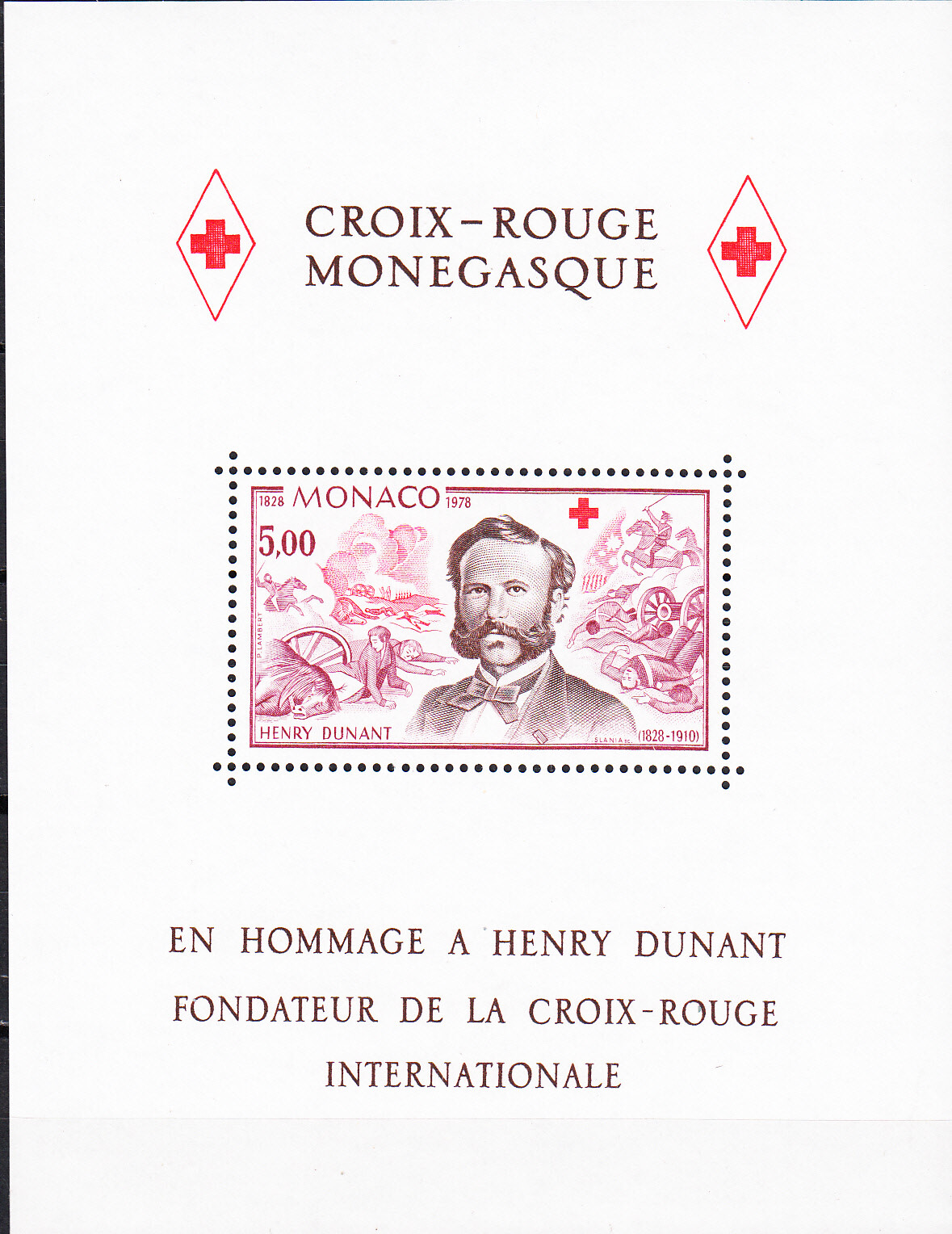 W MONACO 1137 HENRY DUNANT RED CROSS FOUNDER SOUVENIR SHEET