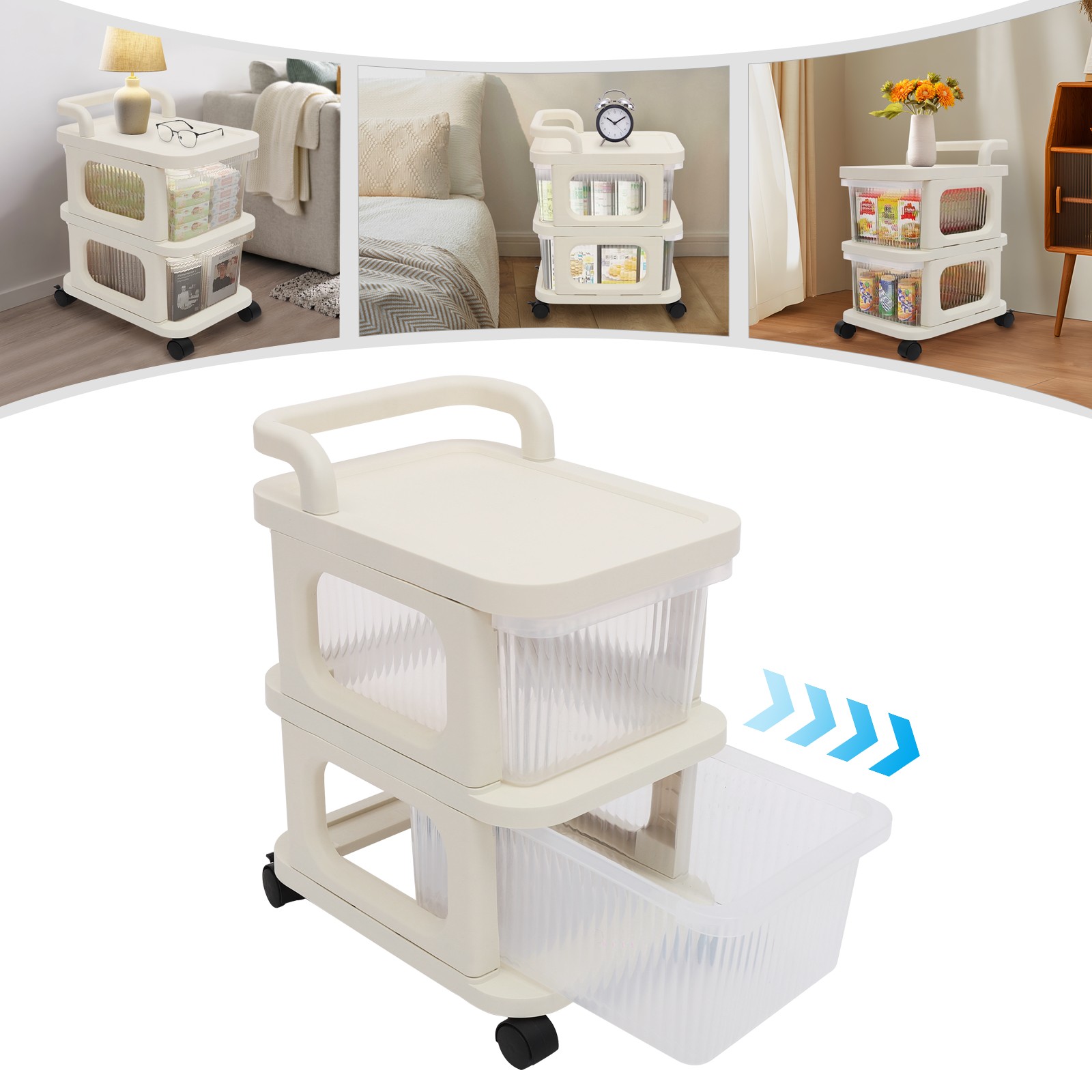 2-Drawer Plastic Rolling Storage Cart with 4 Universal Wheels
