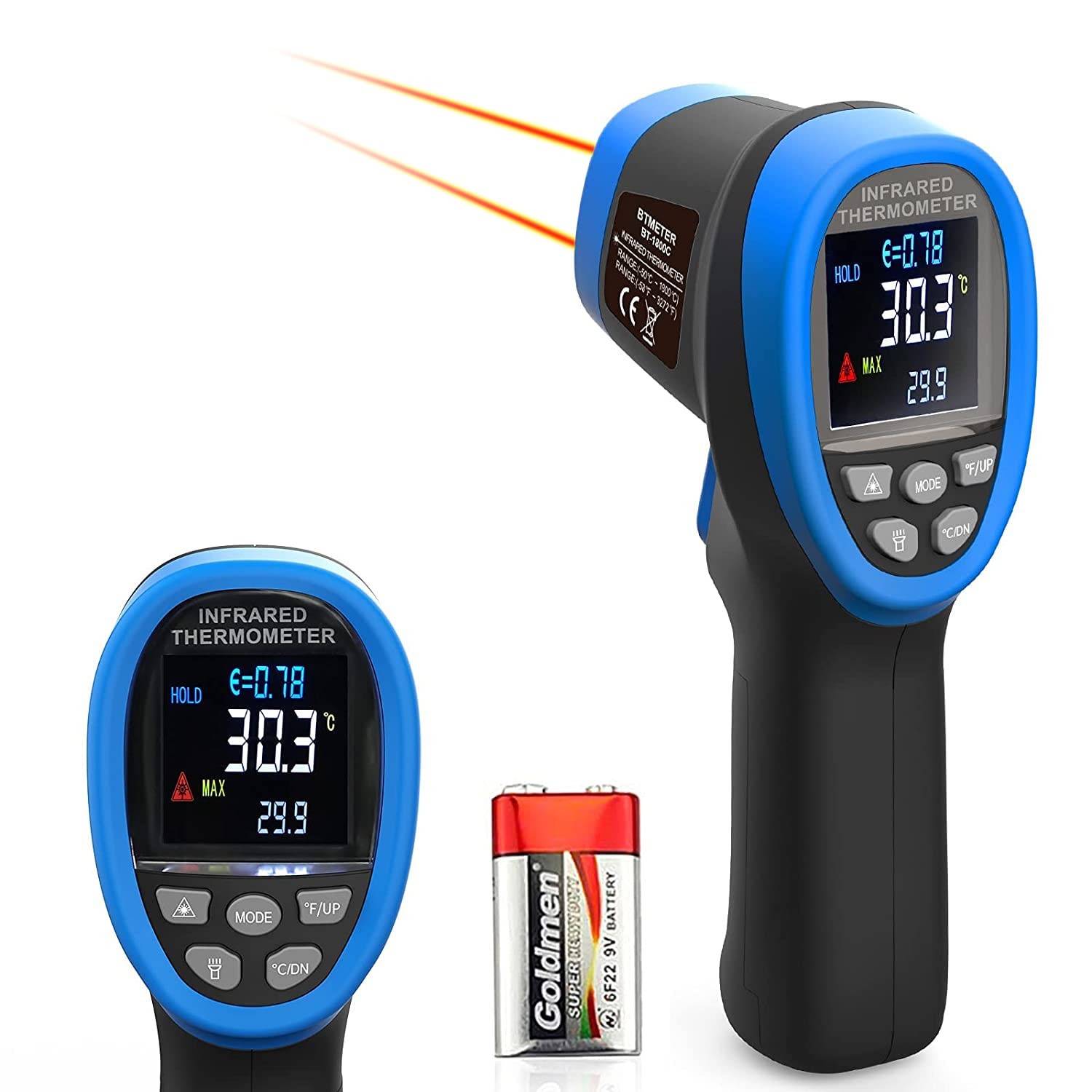 BT-1800C Pyrometer -58°F ~3272°F (-50~1800℃) IR Temp Gun, D:S 50:1 High Tempe...