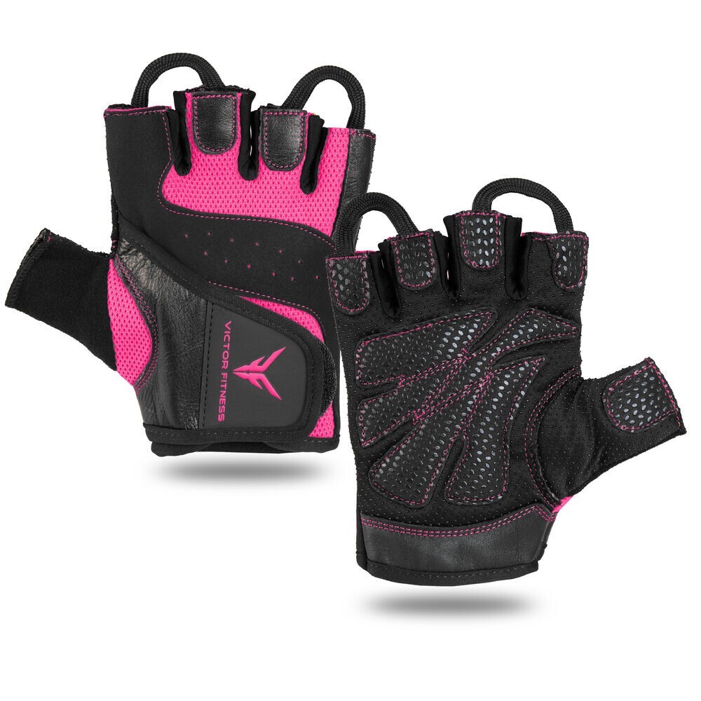 Victor Fitness VG06BPL Black/Pink Large Fingerless Weightlifting Workout Gloves