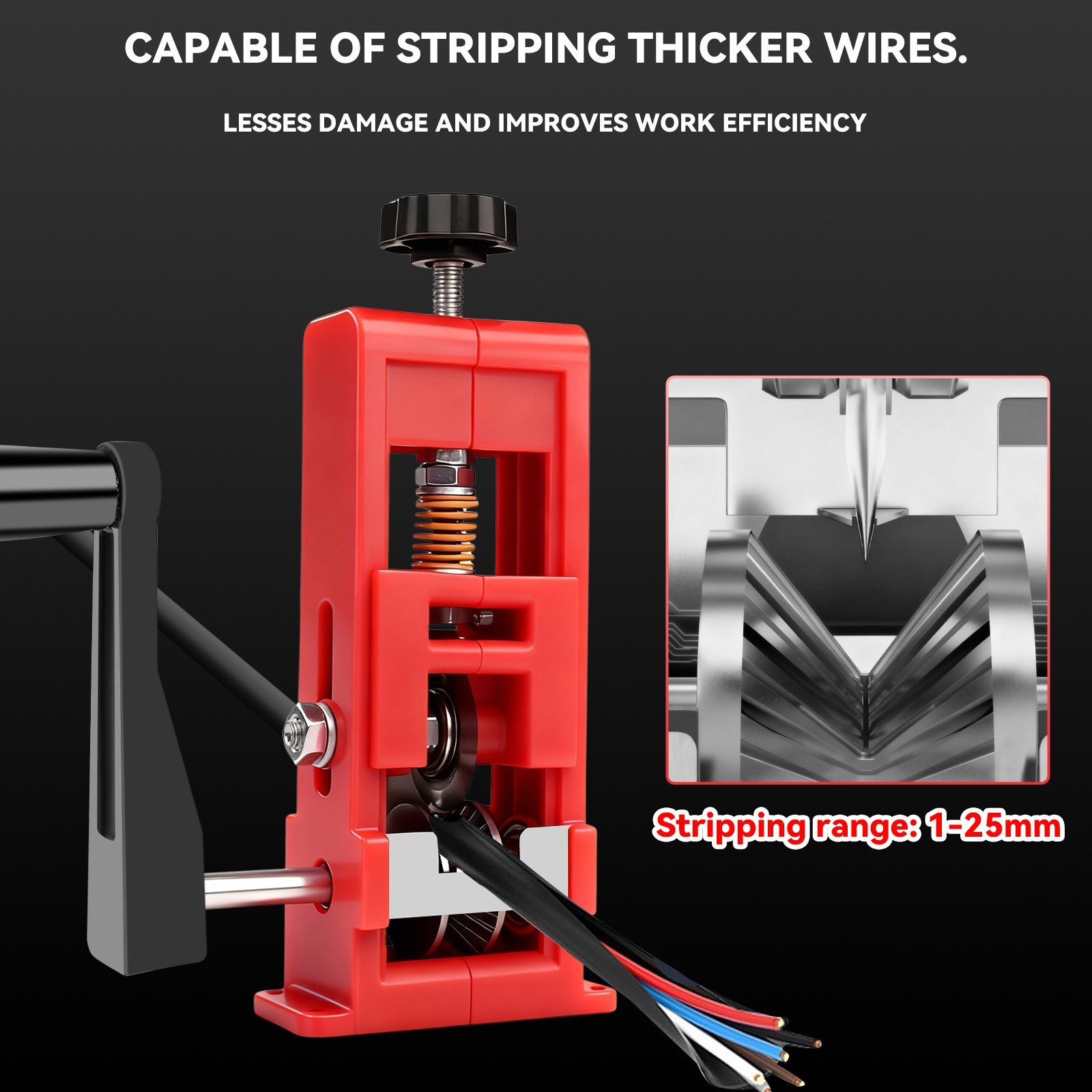 Wire Stripper Machine Hand Crank & Drill Driven Scrap Cable Peeler Tool 14AWG-1"