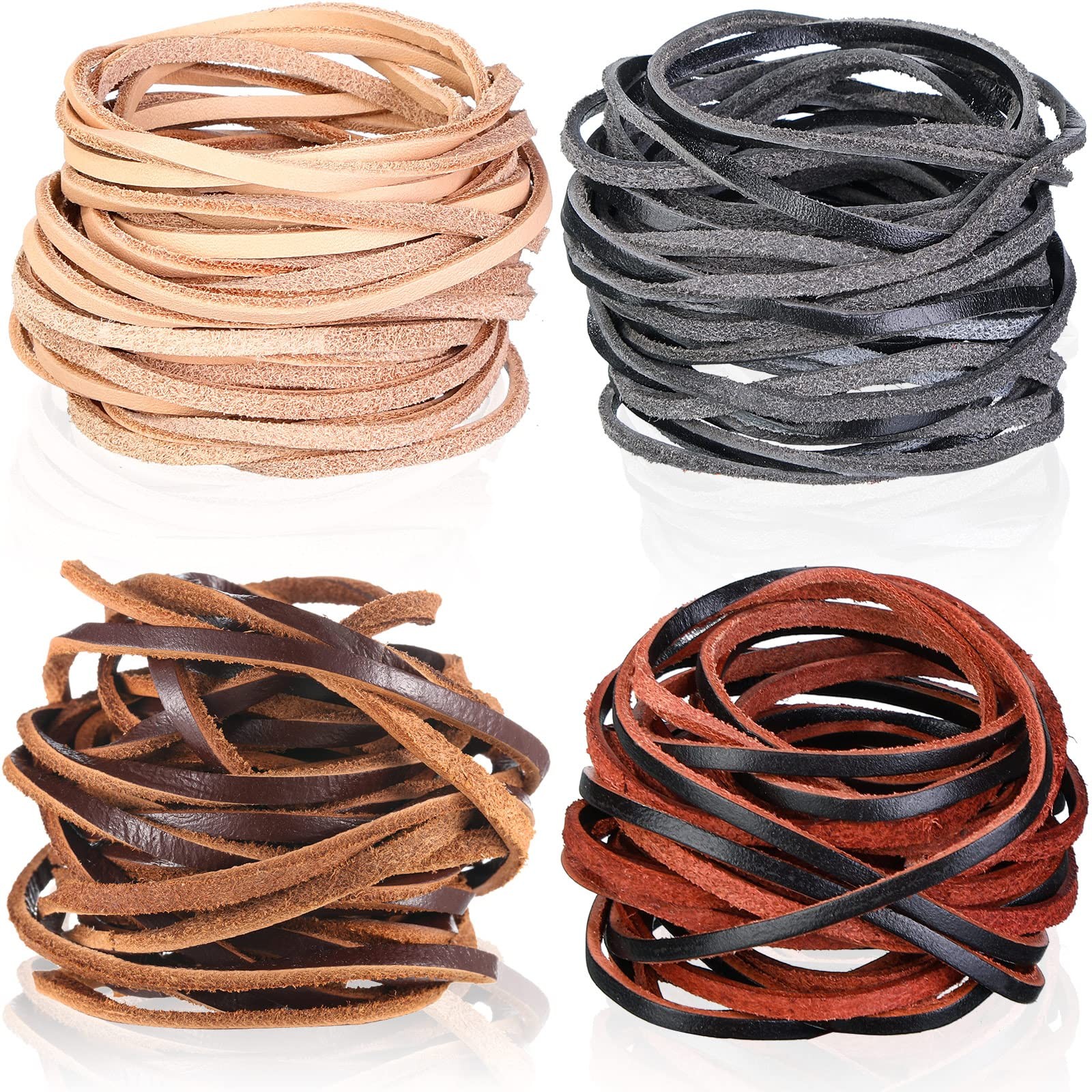 Cordón trenzado de tiras de encaje natural con cuero genuino plano de 3 mm