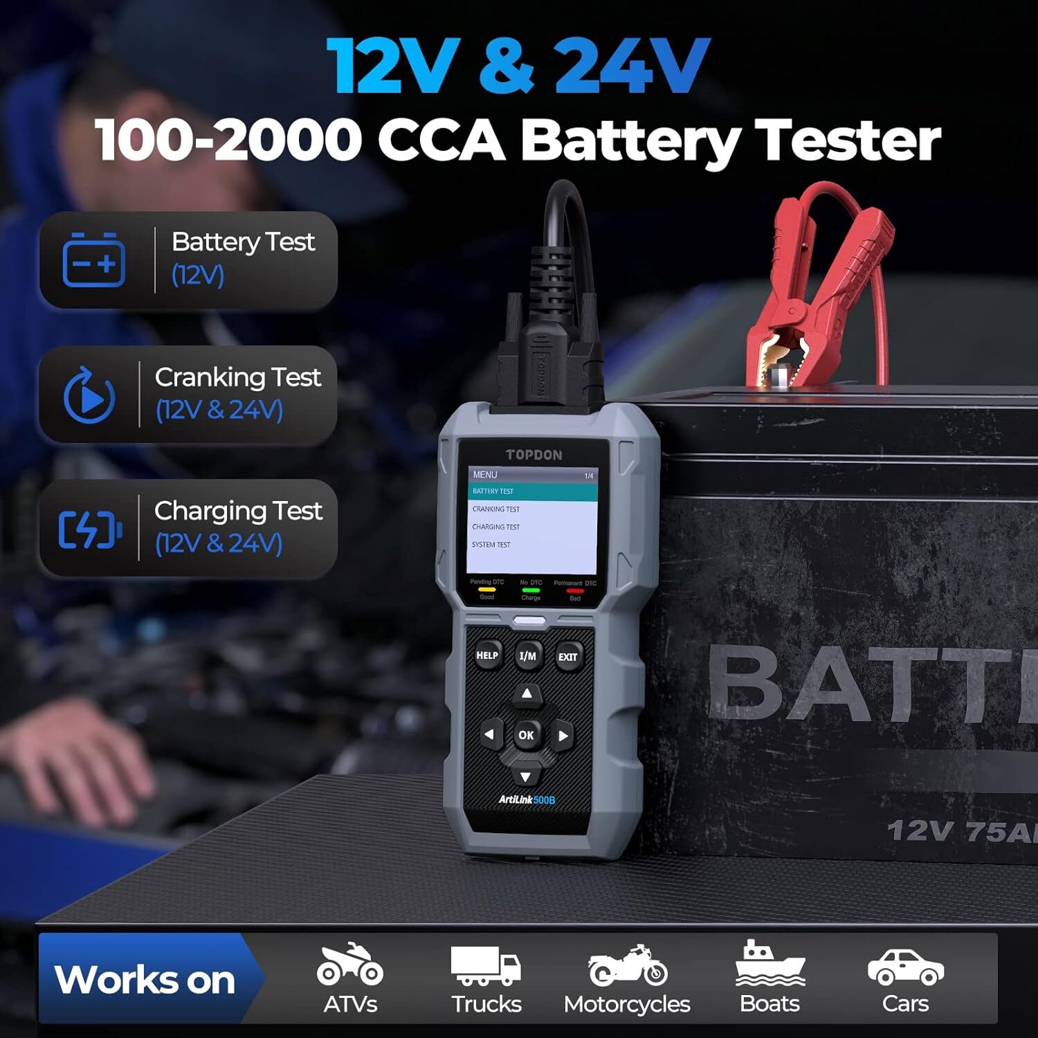 TOPDON AL500B Car Code Reader Diagnostic Tool OBD2 Scanner & Auto Battery Tester