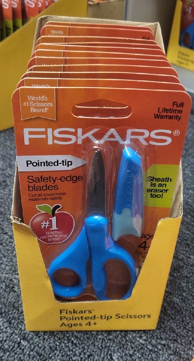 Lot of 12:Fiskars Pointed-Tip Kids Scissors with Eraser Sheath 5" SchoolSupplies