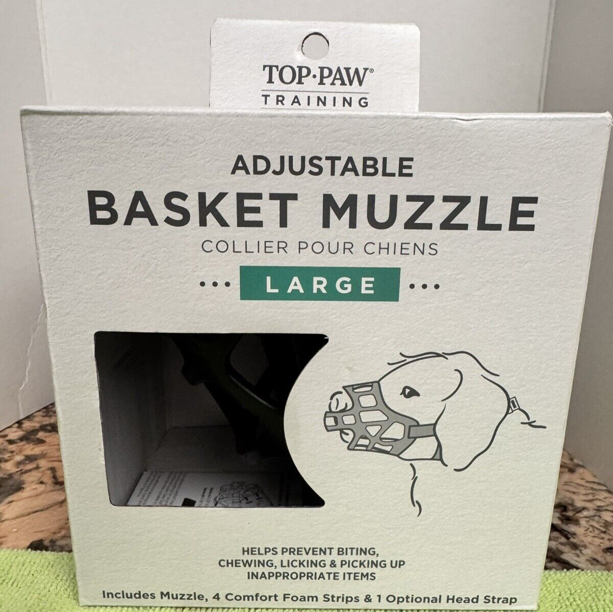 Top Paw Training Adjustable Dog/Canine Basket Muzzle ( LARGE ) NEW W/STRAP &FOAM