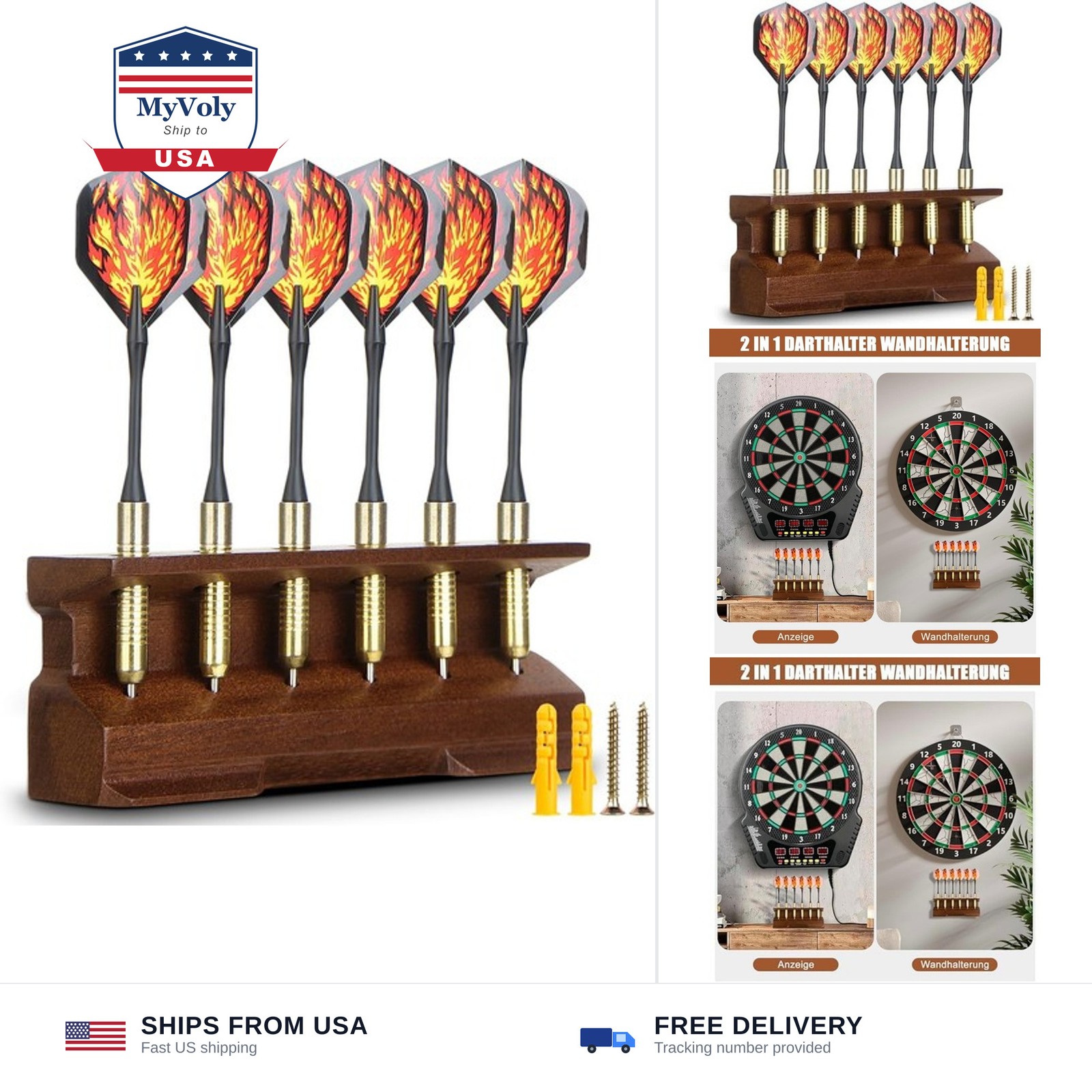 2 in 1 Wooden Dart Holder and Wall Dart Holder, Decoration Dart Holder, Displ...