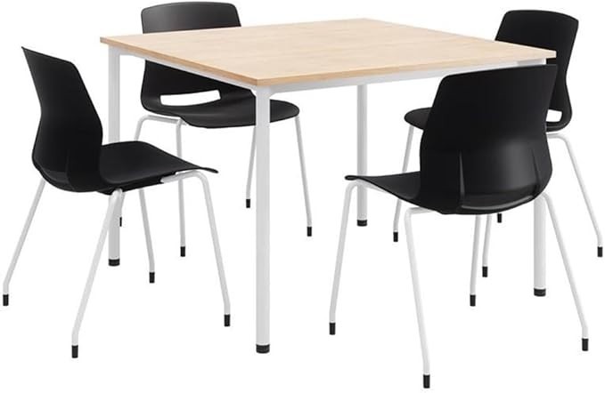 KFI Home or Office 42" Square Kitchen Pantry Table w 4 White Imme Stack Chairs