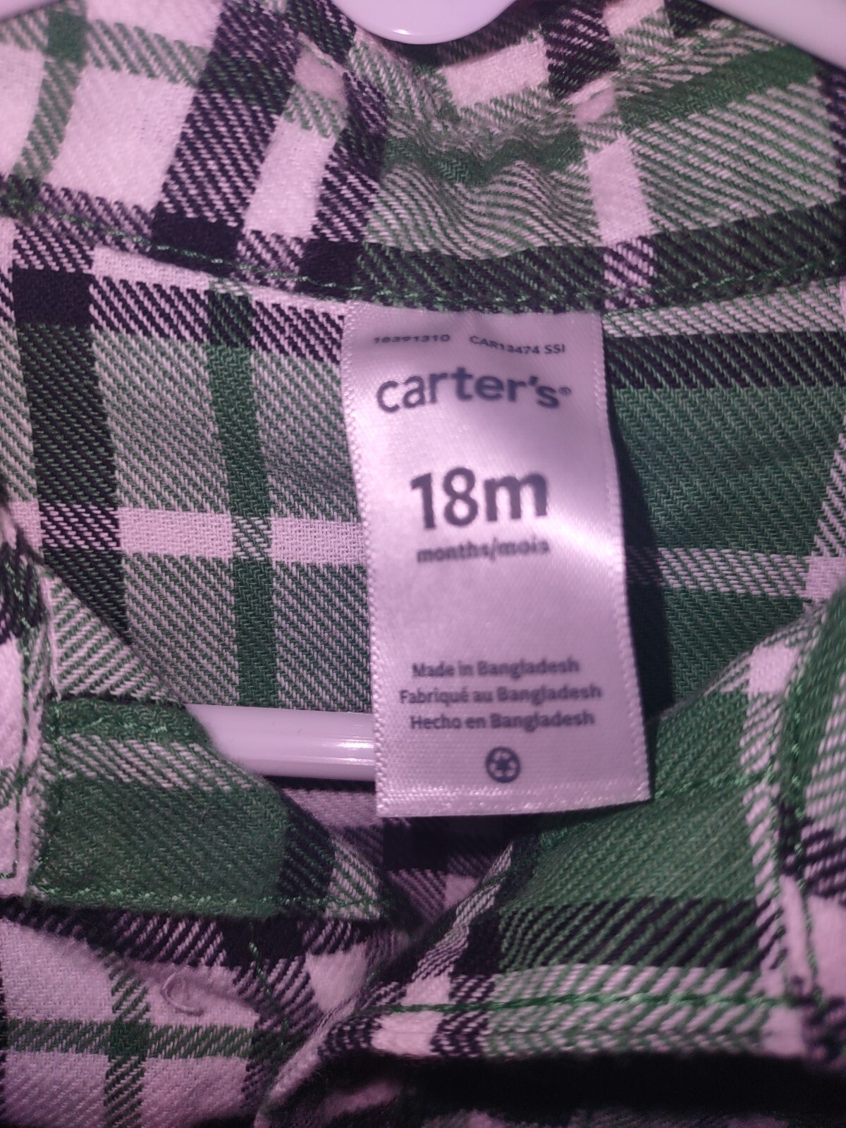 Carter's Green Plaid Button Down Shirt 18m