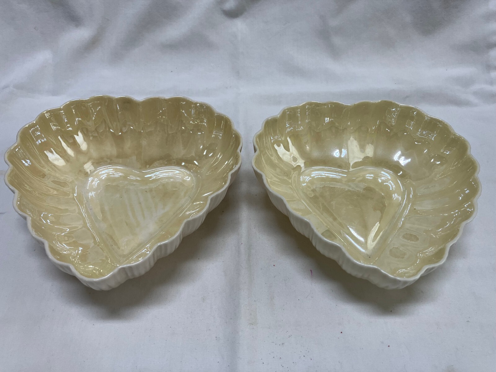 Pair Belleek Heart Shaped Candy Trinket Dish Irish China