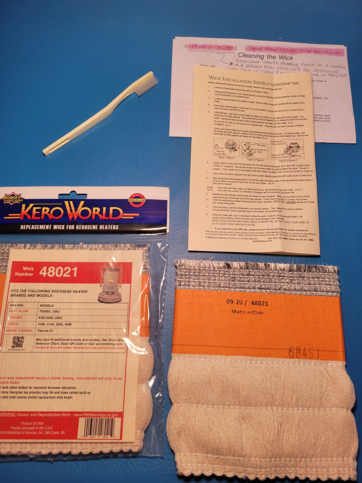 TOSHIBA KSE-2200, KSE-2850 KEROSENE HEATER *WICK - *CLEANING BRUSH - *WICK GUIDE