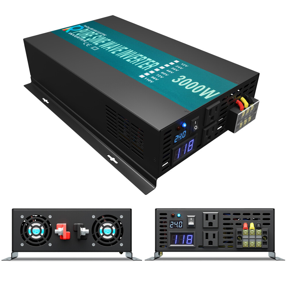 3000W Pure Sine Wave Inverter 12V 24V 36V 48VDC to 120VAC Truck Home Solar Power