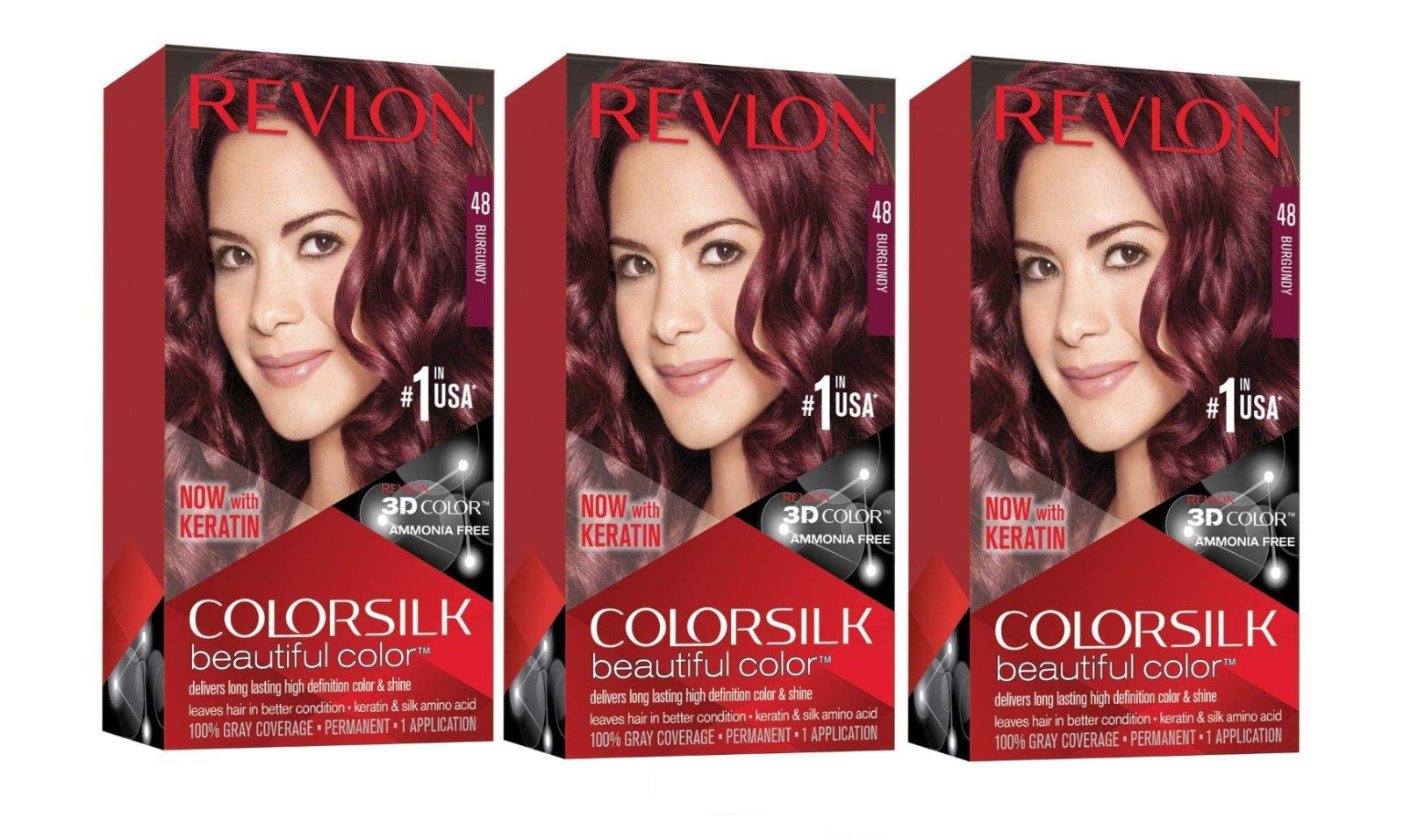 (3 Pack) Revlon Colorsilk Beautiful Color Permanent Hair Color #48 BURGUNDY