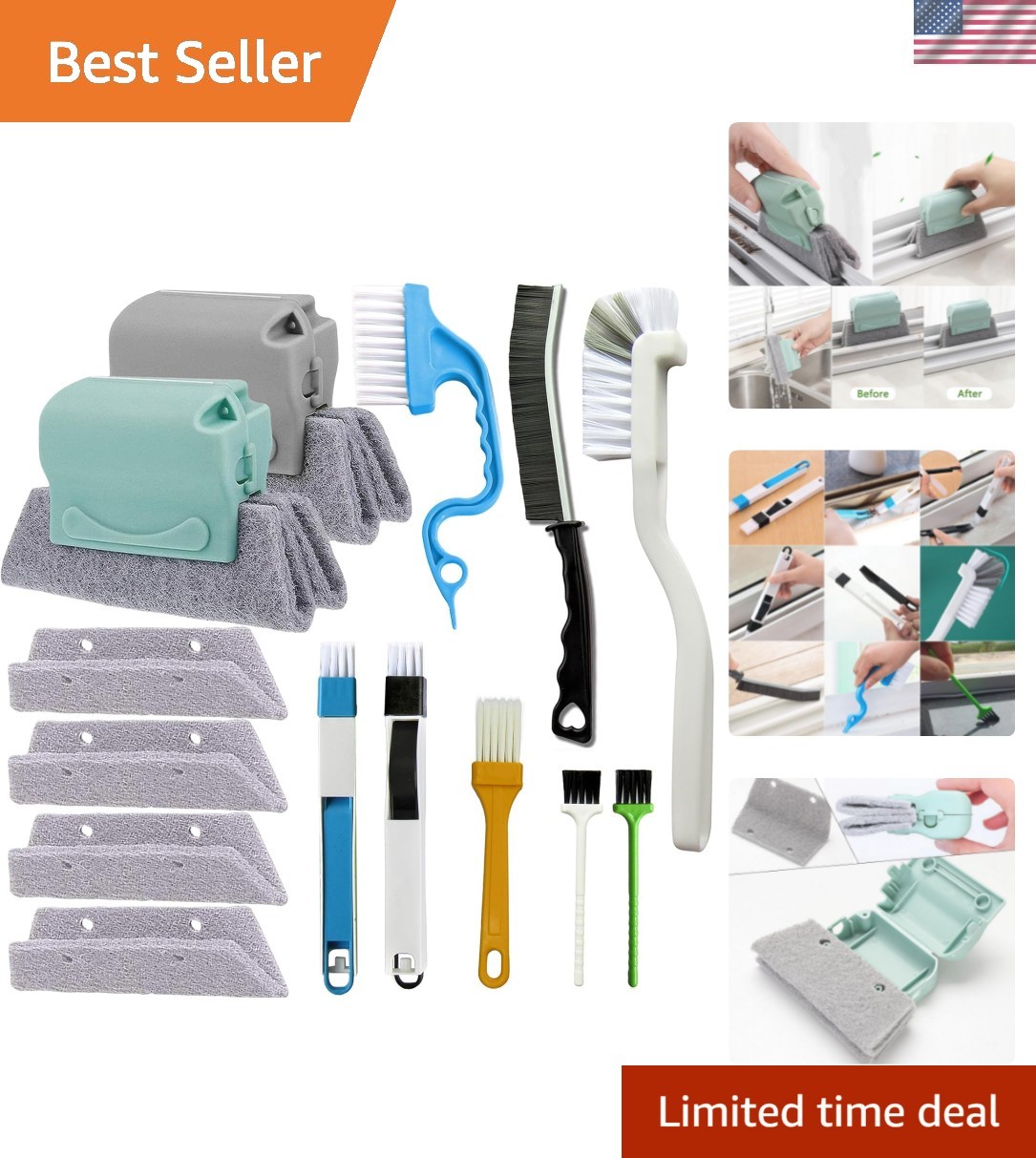 14Pcs Window Track Cleaning Tools, Deep Clean Groove Gap cleaning brush Kit f...