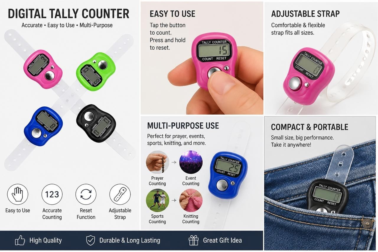 200XRing Tally Counter Finger Hand Digital Electronic portable Tasbeeh Handheld