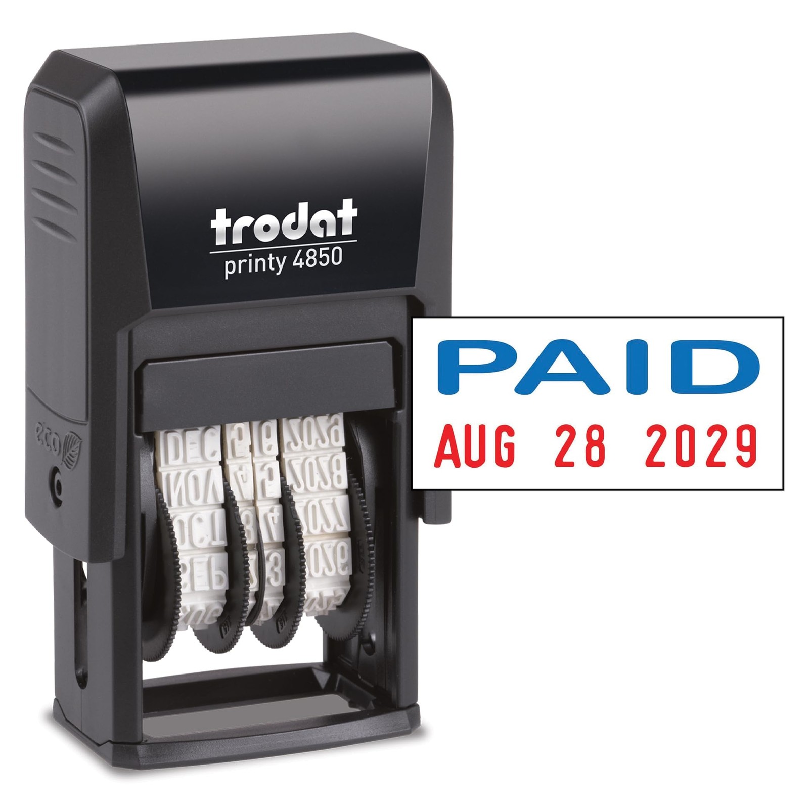 Trodat Printy 4850 Date Stamp – Pocket Sized 3/4" x 1", Impression Blue/Red