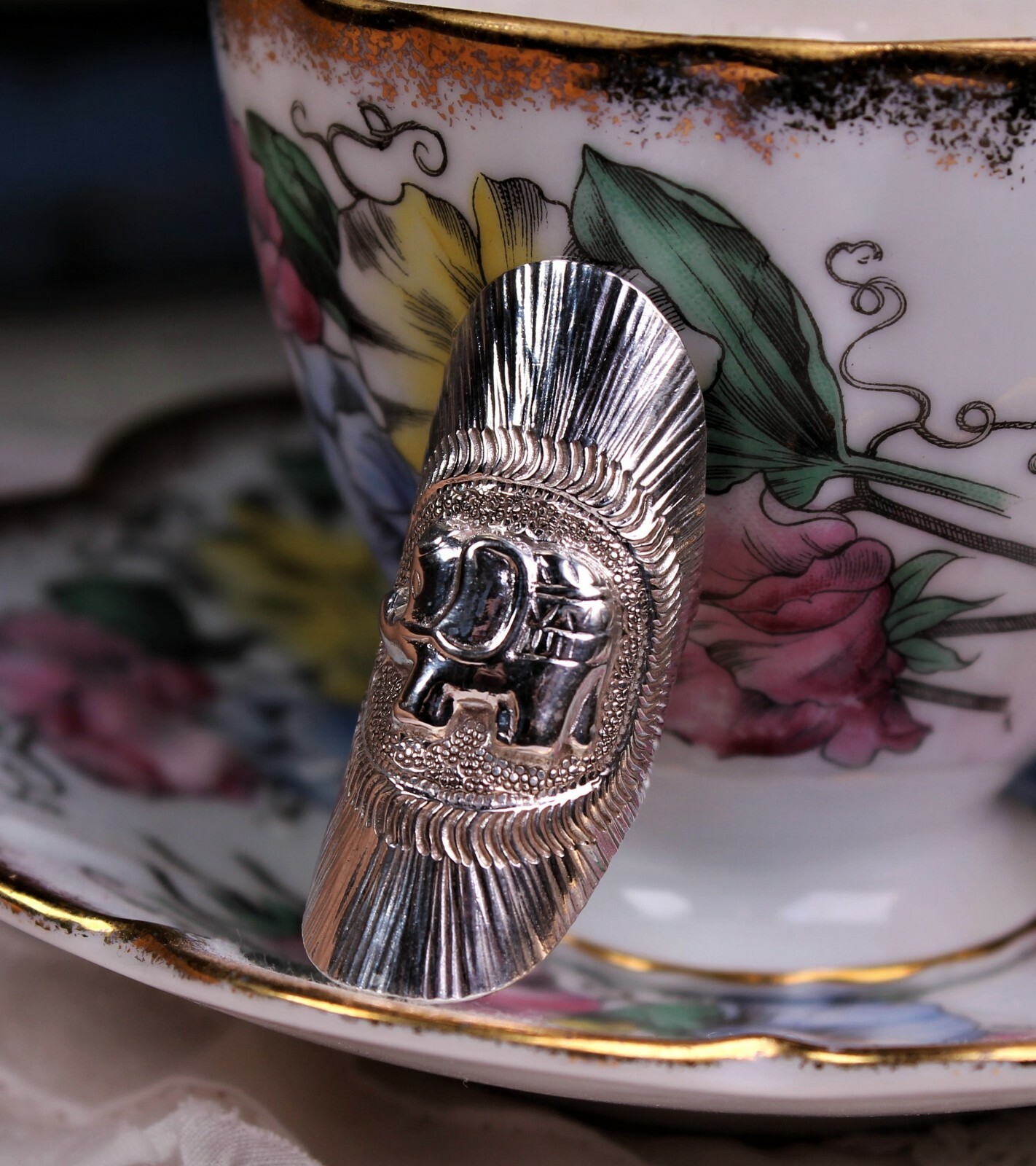 Sterling Silver Elephant Ring Grand Ornate Extra Large Boho Statement Piece