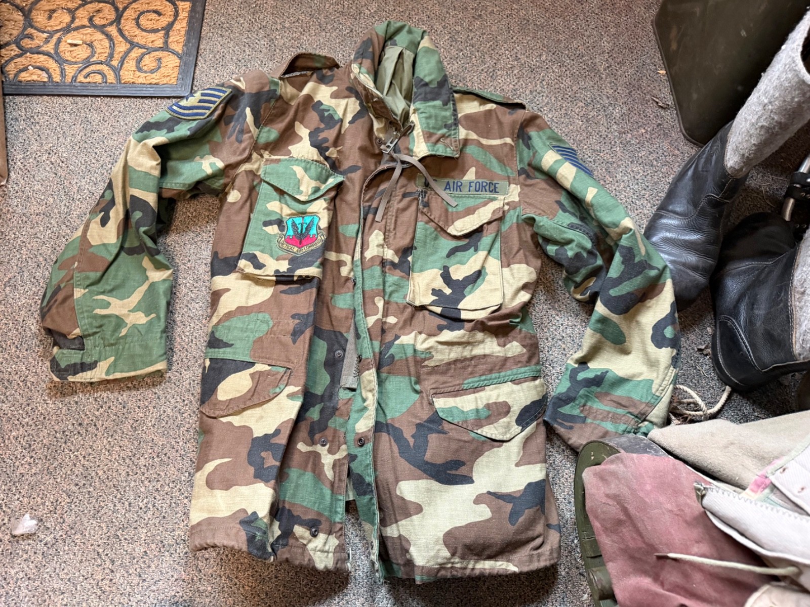 ORIGINAL DESERT STORM US ARMY WOODLAND CAMO COLD WEATHER JACKET-MEDIUM LONG,1989