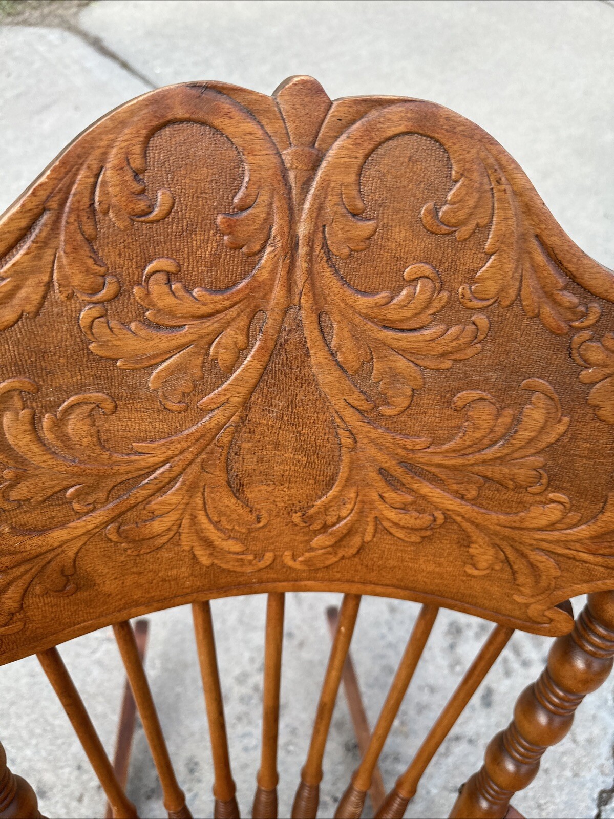 Vintage Victorian Rustic Maple Wood Spindle Back Needlepoint Seat Rocking Chair